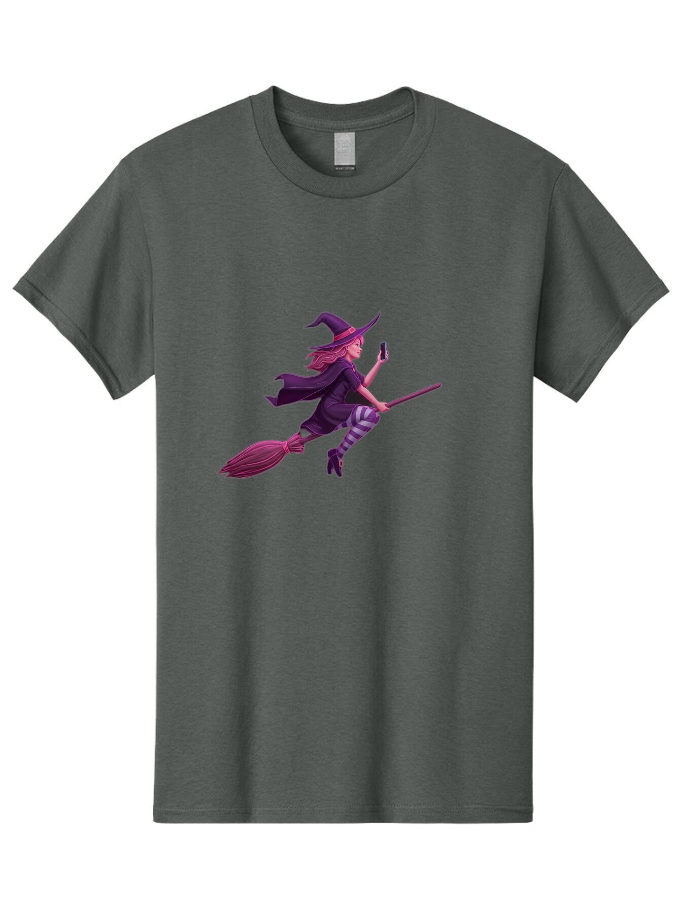 Witch-Flying-With-Phone Men'S Graphic Tee, 100% Cotton, Comfortable Casual Summer Wear, Machine Washable, Vintage Camera, Old Camera, Antique Camera, Black Camera, Classic Photography, Photography Equipment, Nostalgic Device, Film Camera, Baq207 7