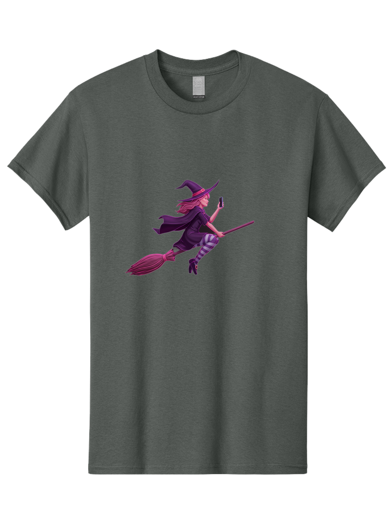 Witch-Flying-With-Phone Men'S Graphic Tee, 100% Cotton, Comfortable Casual Summer Wear, Machine Washable, Vintage Camera, Old Camera, Antique Camera, Black Camera, Classic Photography, Photography Equipment, Nostalgic Device, Film Camera, Baq207