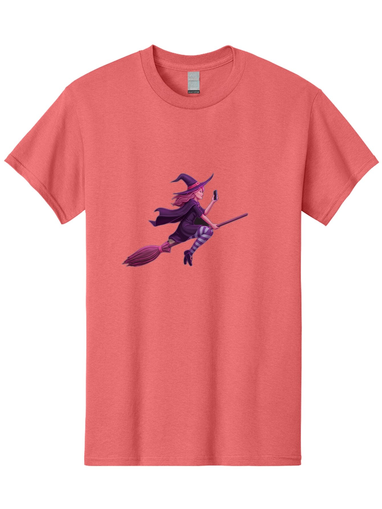 Witch-Flying-With-Phone Men'S Graphic Tee, 100% Cotton, Comfortable Casual Summer Wear, Machine Washable, Vintage Camera, Old Camera, Antique Camera, Black Camera, Classic Photography, Photography Equipment, Nostalgic Device, Film Camera, Baq207 15