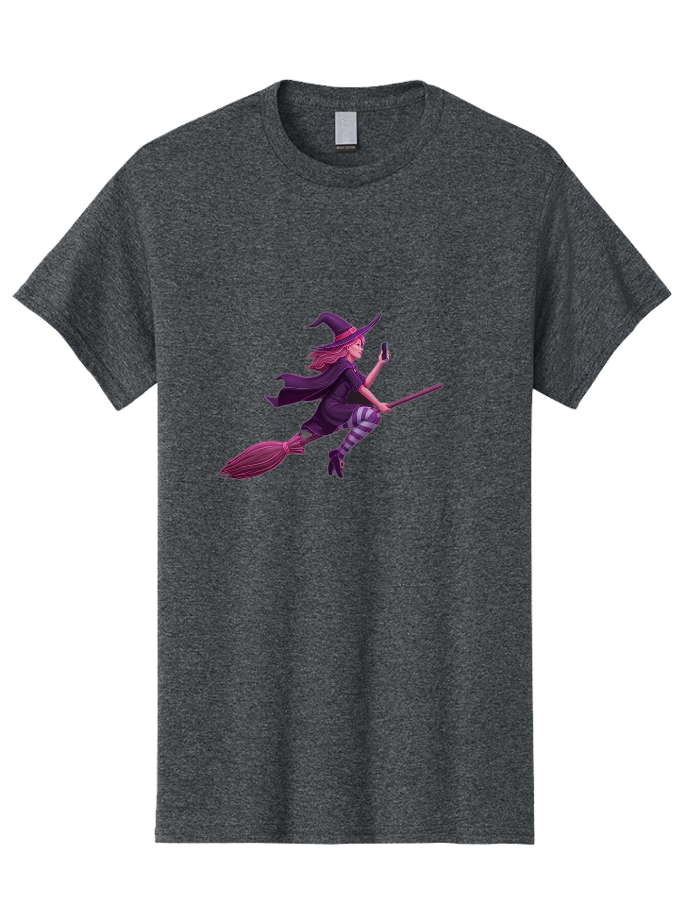 Witch-Flying-With-Phone Men'S Graphic Tee, 100% Cotton, Comfortable Casual Summer Wear, Machine Washable, Vintage Camera, Old Camera, Antique Camera, Black Camera, Classic Photography, Photography Equipment, Nostalgic Device, Film Camera, Baq207 3