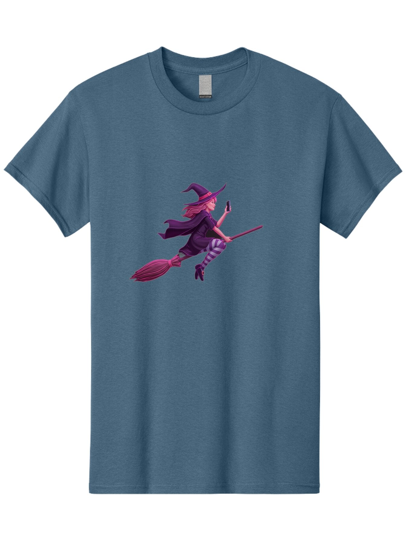 Witch-Flying-With-Phone Men'S Graphic Tee, 100% Cotton, Comfortable Casual Summer Wear, Machine Washable, Vintage Camera, Old Camera, Antique Camera, Black Camera, Classic Photography, Photography Equipment, Nostalgic Device, Film Camera, Baq207 4