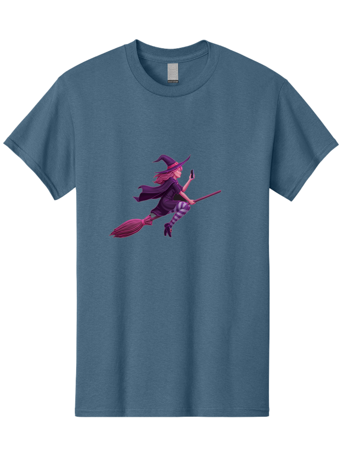 Witch-Flying-With-Phone Men'S Graphic Tee, 100% Cotton, Comfortable Casual Summer Wear, Machine Washable, Vintage Camera, Old Camera, Antique Camera, Black Camera, Classic Photography, Photography Equipment, Nostalgic Device, Film Camera, Baq207 3
