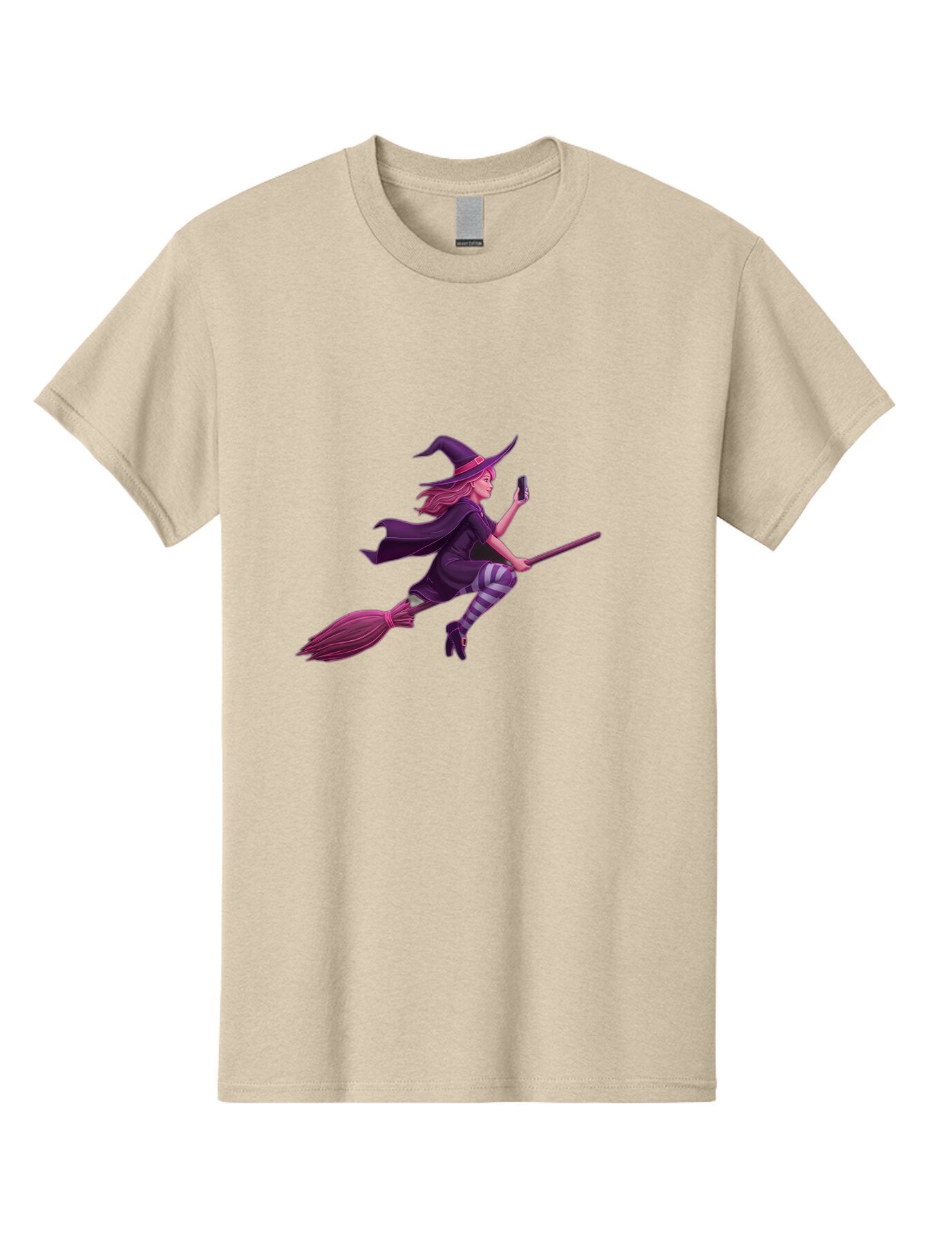 Witch-Flying-With-Phone Men'S Graphic Tee, 100% Cotton, Comfortable Casual Summer Wear, Machine Washable, Vintage Camera, Old Camera, Antique Camera, Black Camera, Classic Photography, Photography Equipment, Nostalgic Device, Film Camera, Baq207 1