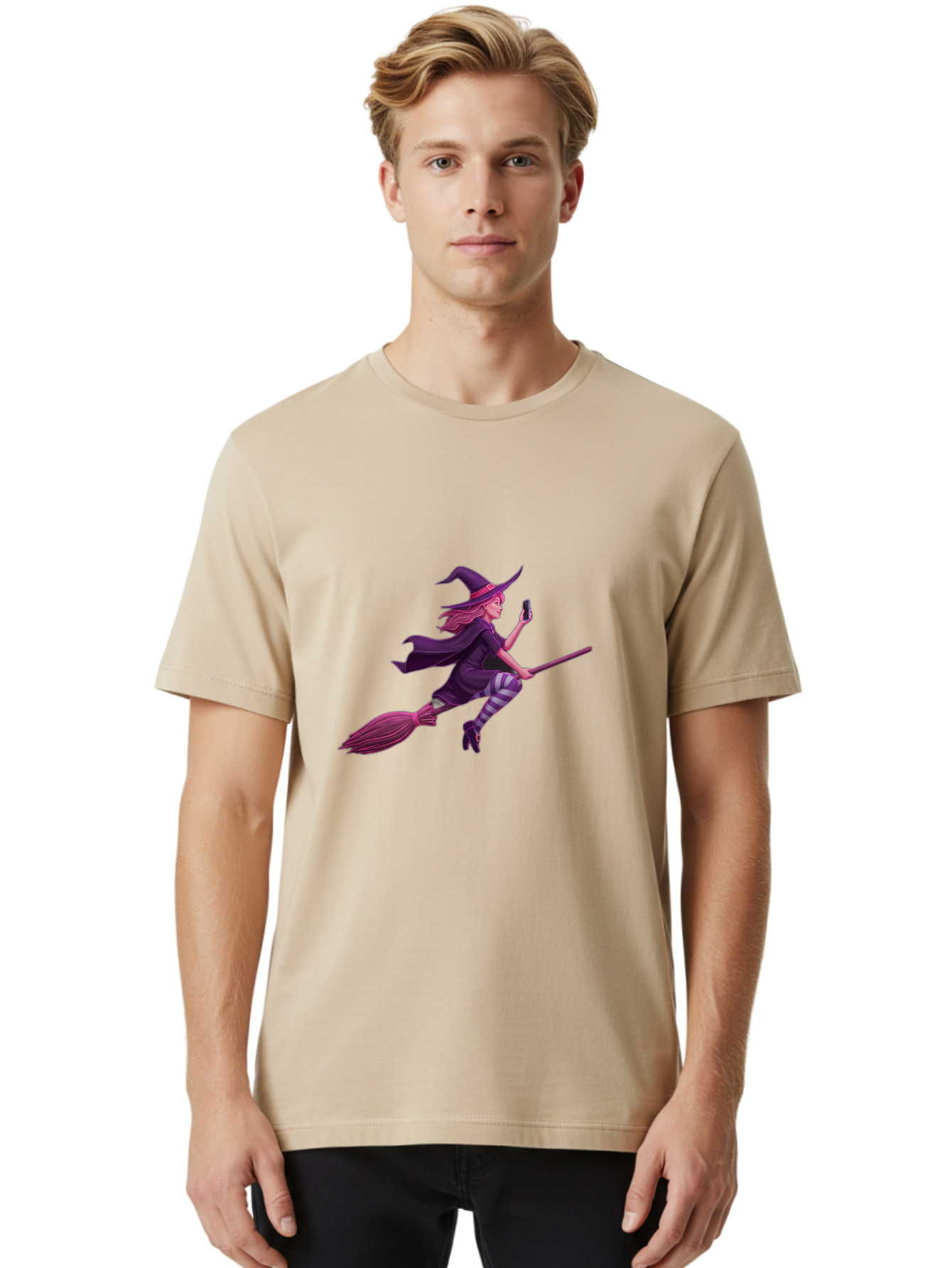 Witch-Flying-With-Phone Men'S Graphic Tee, 100% Cotton, Comfortable Casual Summer Wear, Machine Washable, Vintage Camera, Old Camera, Antique Camera, Black Camera, Classic Photography, Photography Equipment, Nostalgic Device, Film Camera, Baq207 30