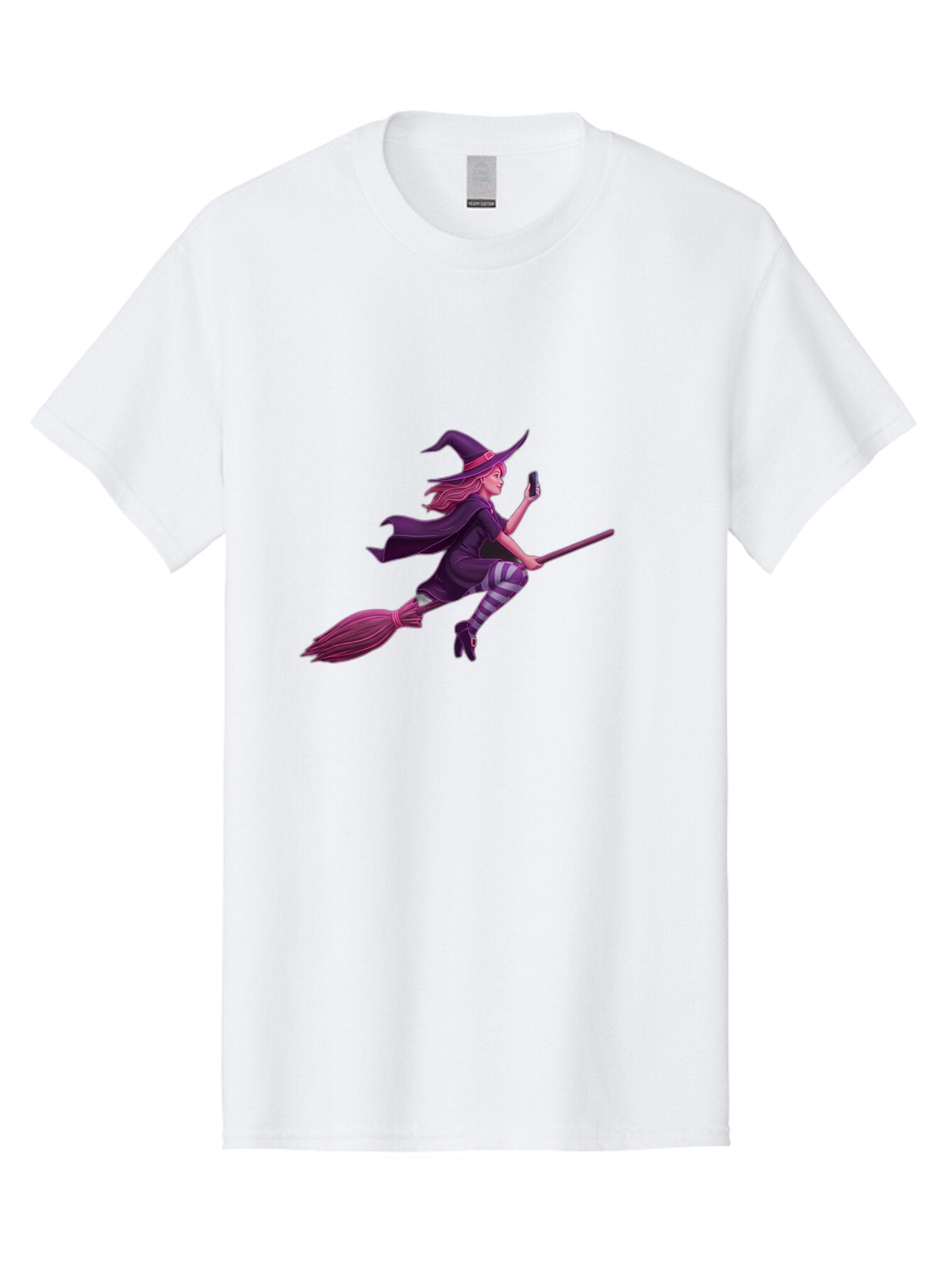 Witch-Flying-With-Phone Men'S Graphic Tee, 100% Cotton, Comfortable Casual Summer Wear, Machine Washable, Vintage Camera, Old Camera, Antique Camera, Black Camera, Classic Photography, Photography Equipment, Nostalgic Device, Film Camera, Baq207 2