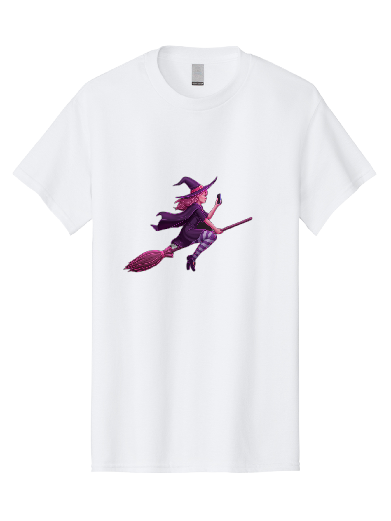 Witch-Flying-With-Phone Men'S Graphic Tee, 100% Cotton, Comfortable Casual Summer Wear, Machine Washable, Vintage Camera, Old Camera, Antique Camera, Black Camera, Classic Photography, Photography Equipment, Nostalgic Device, Film Camera, Baq207 7