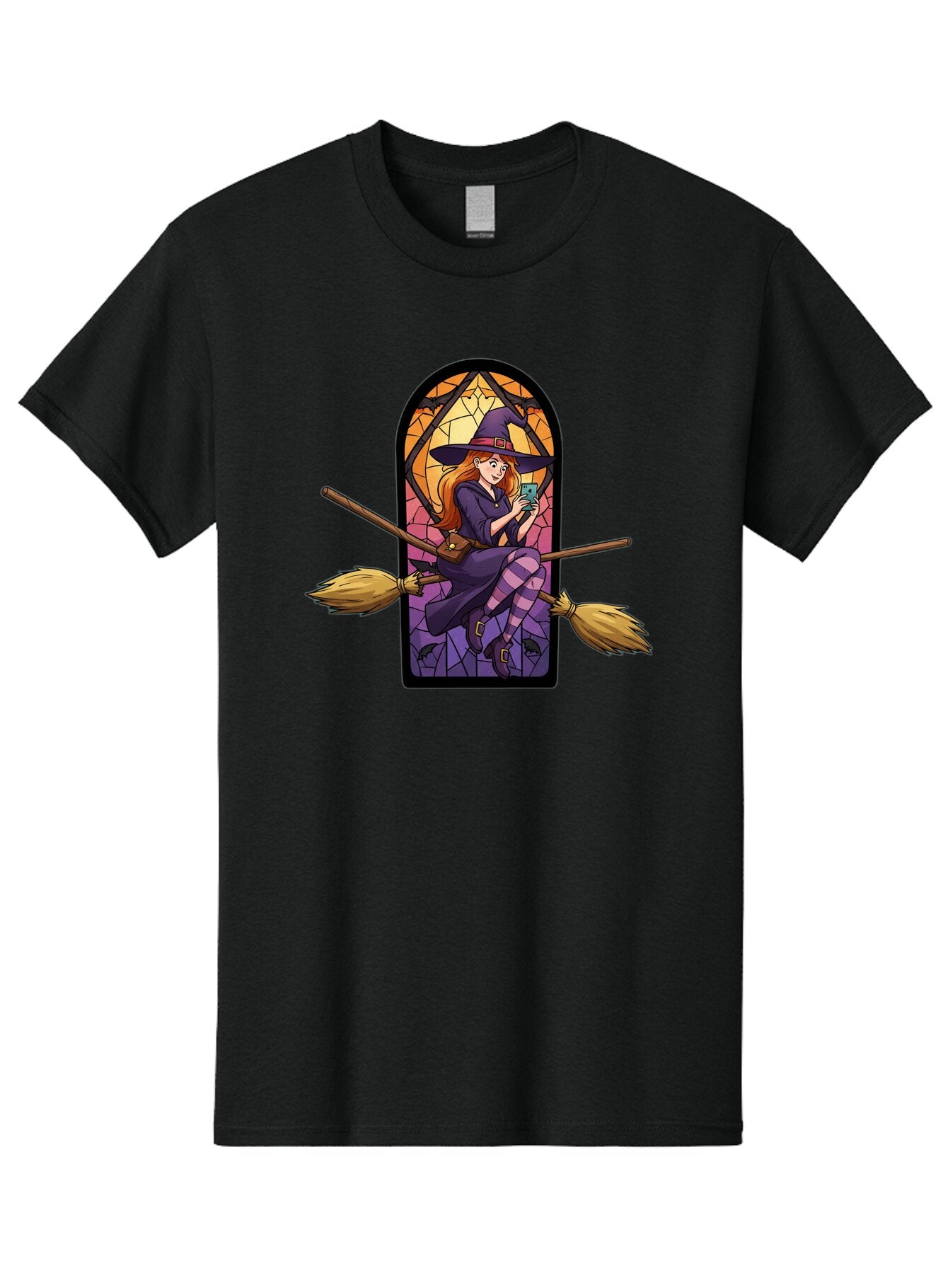 Witch-On-Broomstick-With-Smartphone Men'S Graphic Tee, 100% Cotton, Comfortable Casual Summer Wear, Machine Washable, Vintage Camera, Old Camera, Antique Camera, Black Camera, Classic Photography, Photography Equipment, Nostalgic Device, Baq212 13