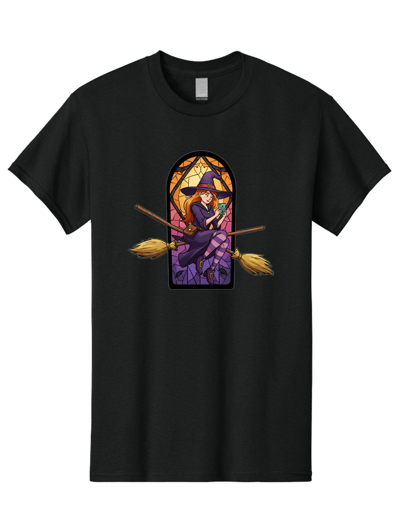 Witch-On-Broomstick-With-Smartphone Men'S Graphic Tee, 100% Cotton, Comfortable Casual Summer Wear, Machine Washable, Vintage Camera, Old Camera, Antique Camera, Black Camera, Classic Photography, Photography Equipment, Nostalgic Device, Baq212
