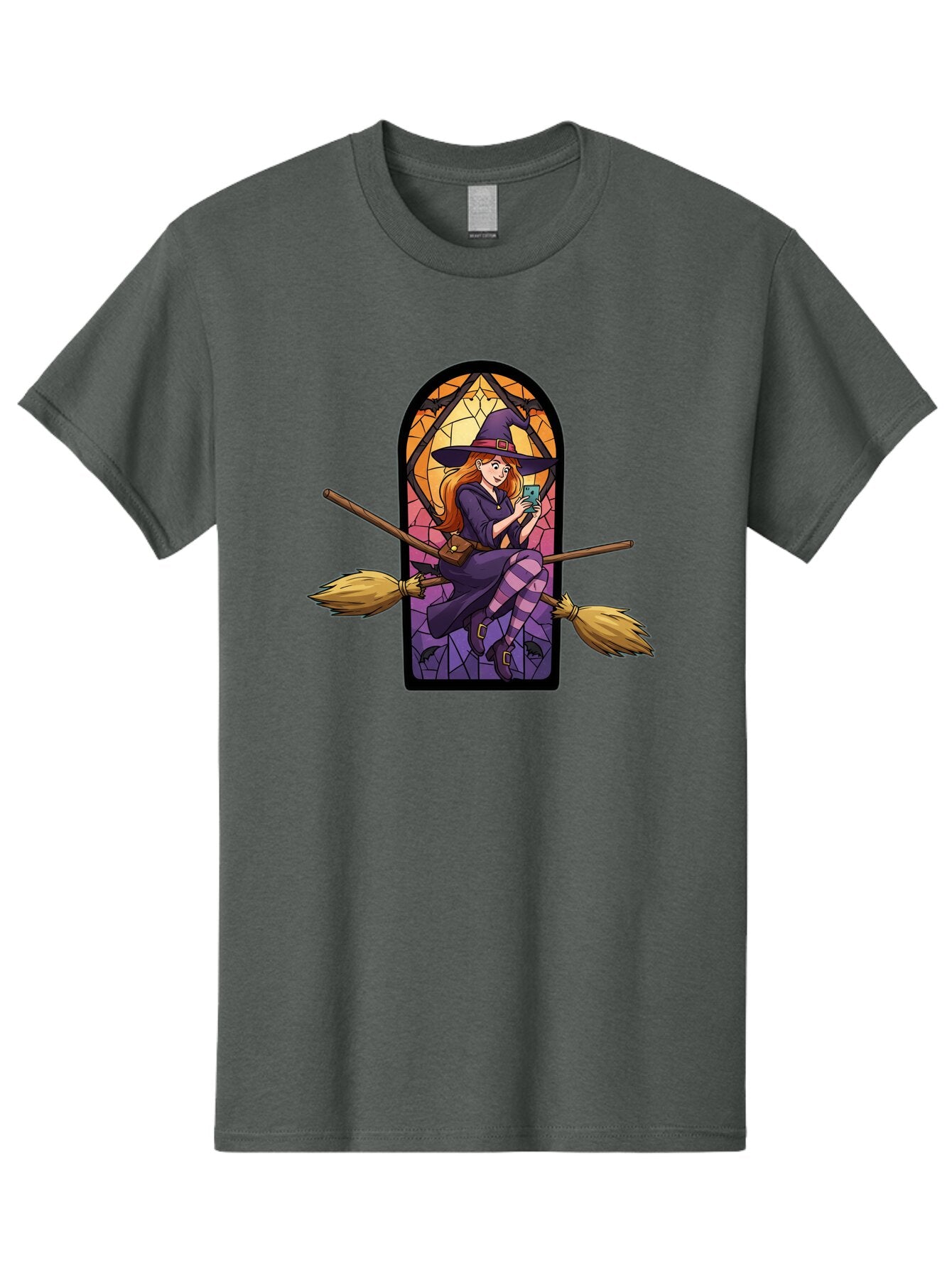 Witch-On-Broomstick-With-Smartphone Men'S Graphic Tee, 100% Cotton, Comfortable Casual Summer Wear, Machine Washable, Vintage Camera, Old Camera, Antique Camera, Black Camera, Classic Photography, Photography Equipment, Nostalgic Device, Baq212 5