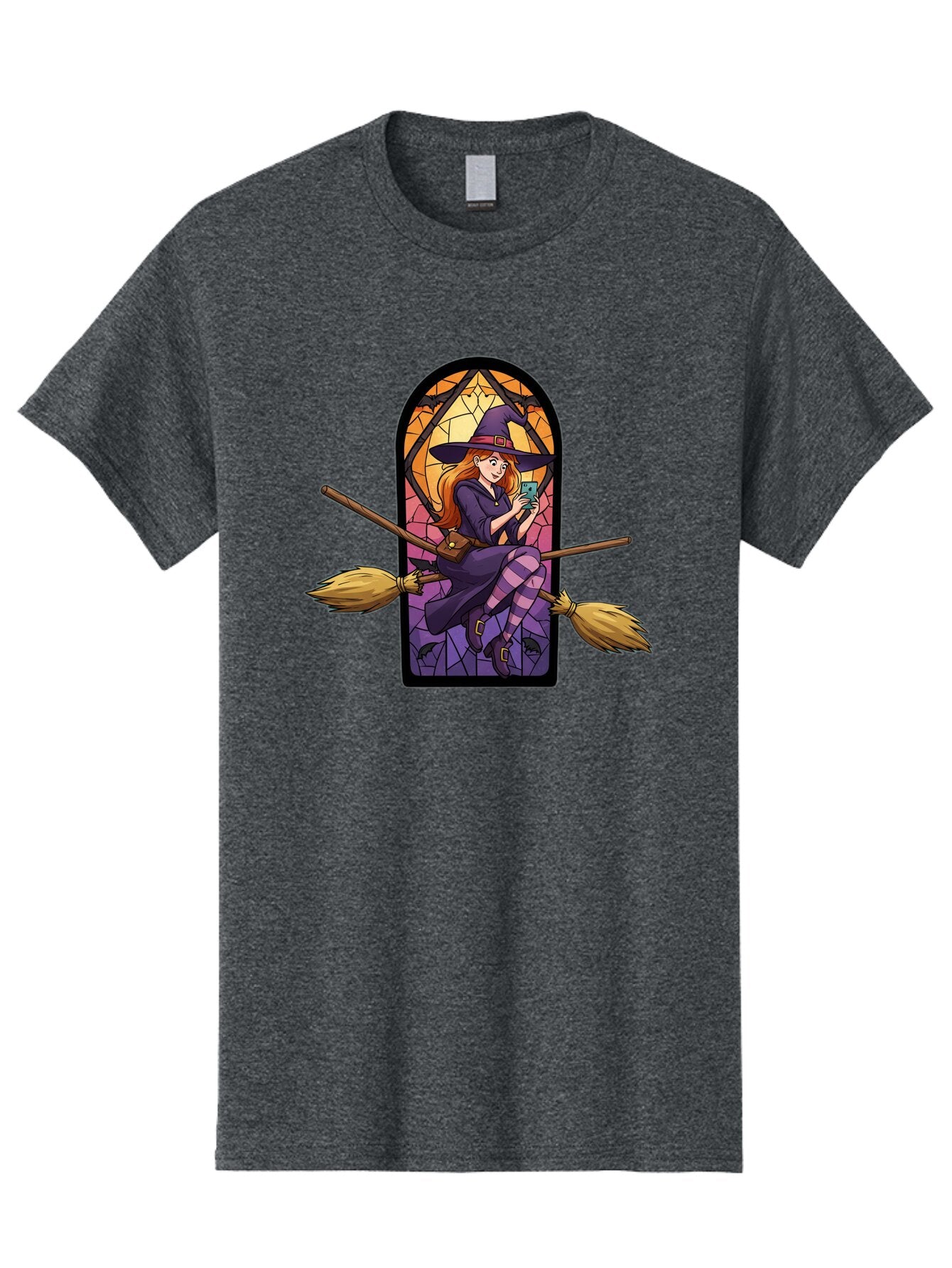 Witch-On-Broomstick-With-Smartphone Men'S Graphic Tee, 100% Cotton, Comfortable Casual Summer Wear, Machine Washable, Vintage Camera, Old Camera, Antique Camera, Black Camera, Classic Photography, Photography Equipment, Nostalgic Device, Baq212 2