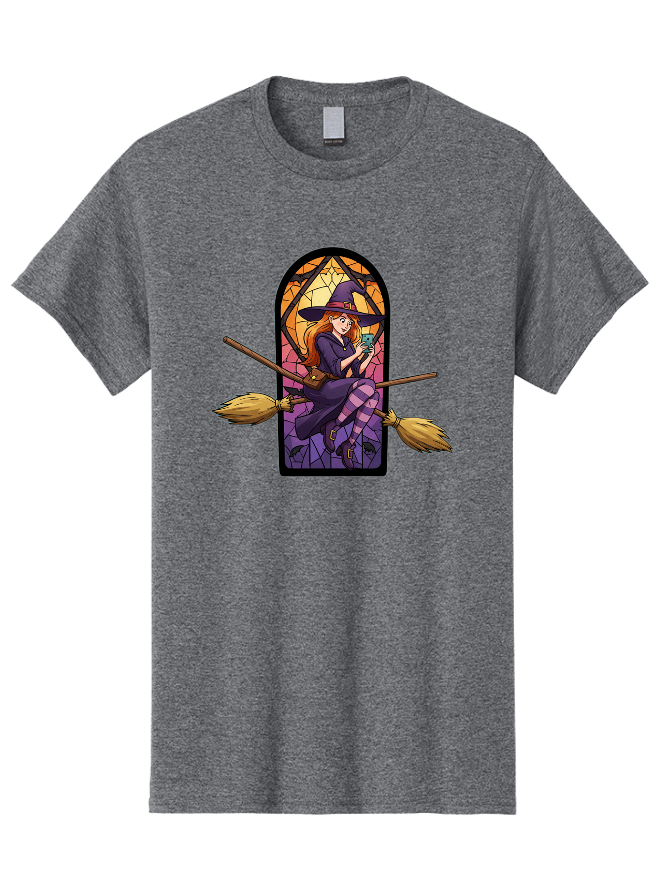 Witch-On-Broomstick-With-Smartphone Men'S Graphic Tee, 100% Cotton, Comfortable Casual Summer Wear, Machine Washable, Vintage Camera, Old Camera, Antique Camera, Black Camera, Classic Photography, Photography Equipment, Nostalgic Device, Baq212 7