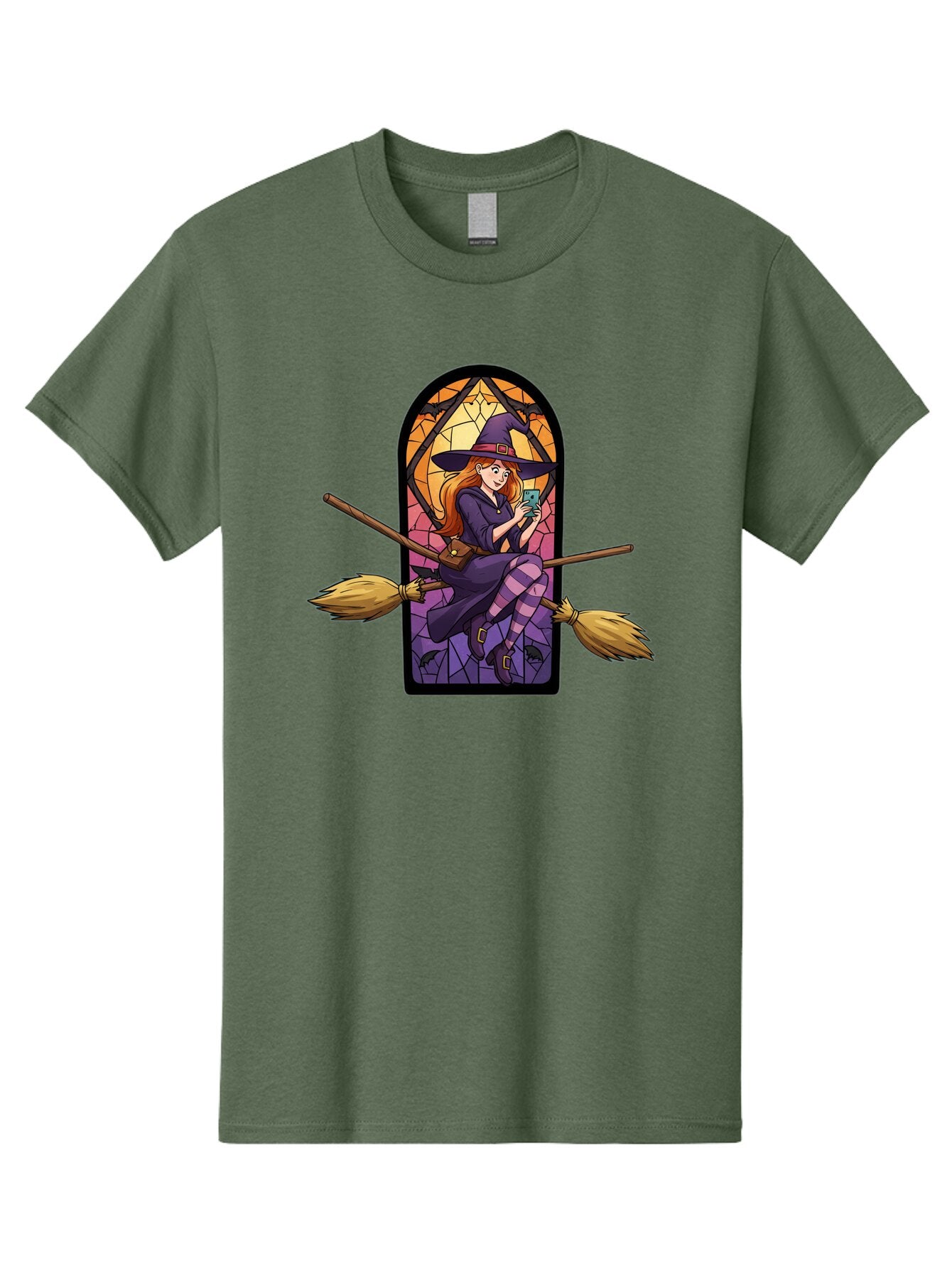 Witch-On-Broomstick-With-Smartphone Men'S Graphic Tee, 100% Cotton, Comfortable Casual Summer Wear, Machine Washable, Vintage Camera, Old Camera, Antique Camera, Black Camera, Classic Photography, Photography Equipment, Nostalgic Device, Baq212 3