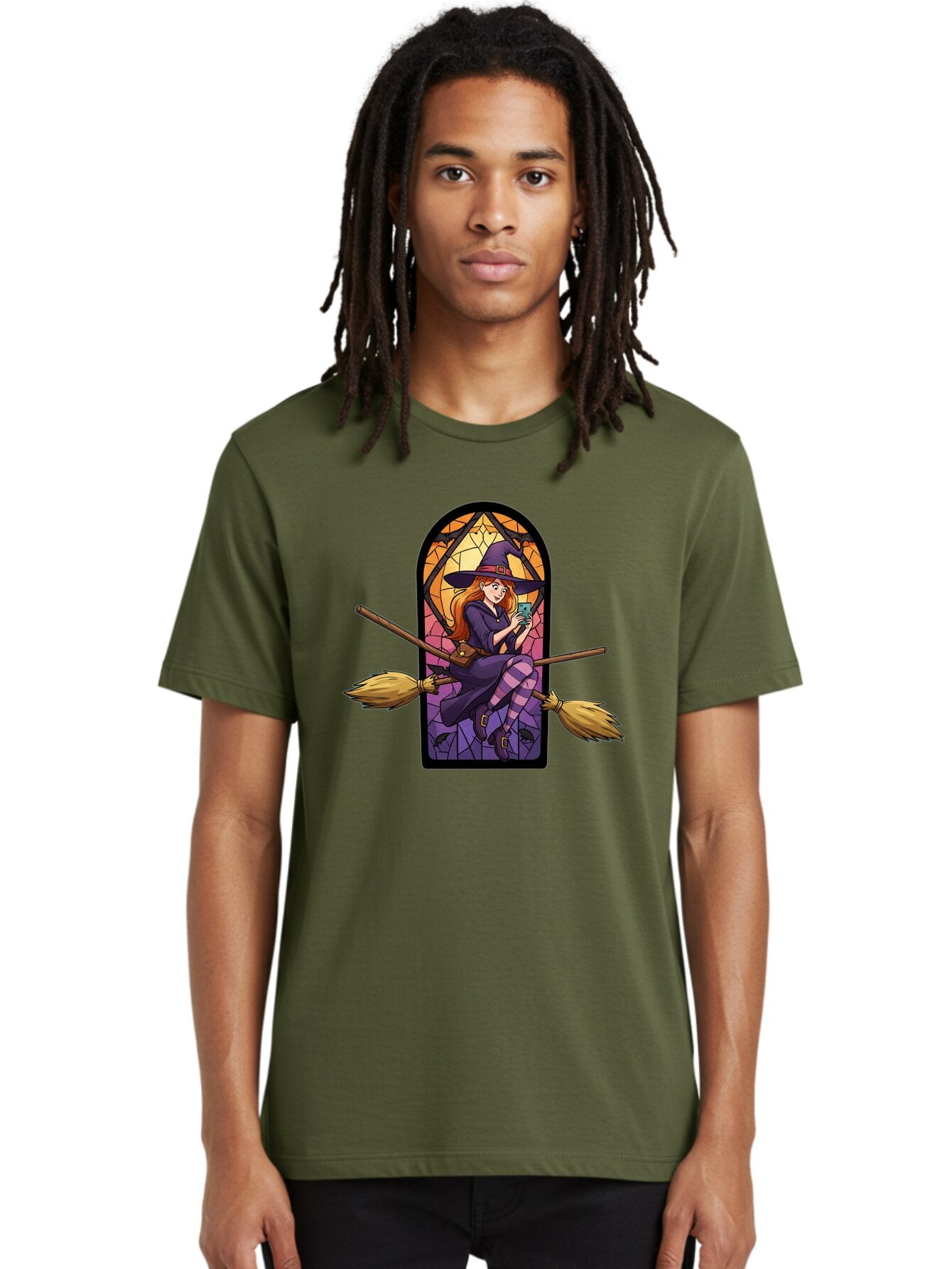 Witch-On-Broomstick-With-Smartphone Men'S Graphic Tee, 100% Cotton, Comfortable Casual Summer Wear, Machine Washable, Vintage Camera, Old Camera, Antique Camera, Black Camera, Classic Photography, Photography Equipment, Nostalgic Device, Baq212 22