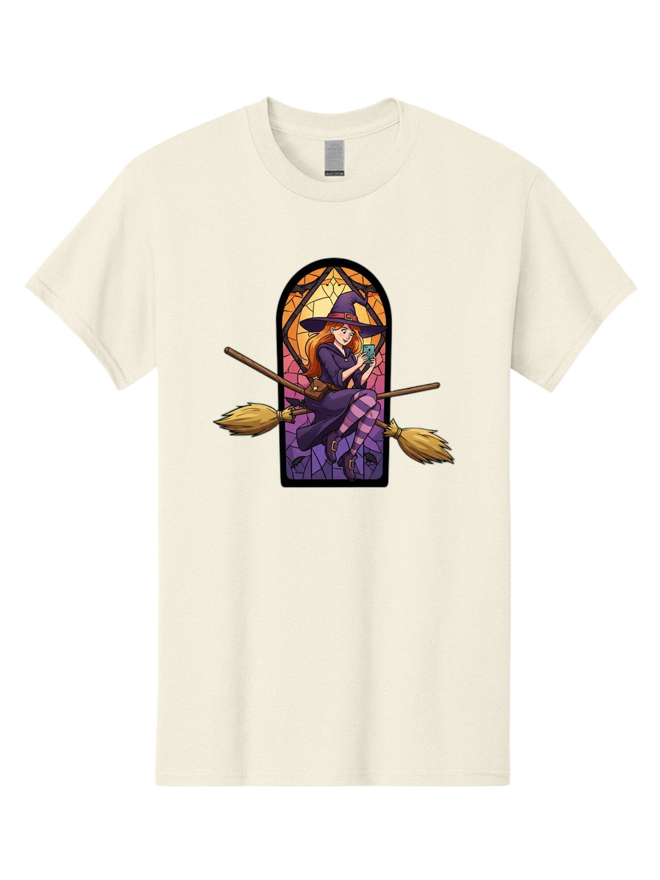Witch-On-Broomstick-With-Smartphone Men'S Graphic Tee, 100% Cotton, Comfortable Casual Summer Wear, Machine Washable, Vintage Camera, Old Camera, Antique Camera, Black Camera, Classic Photography, Photography Equipment, Nostalgic Device, Baq212 1