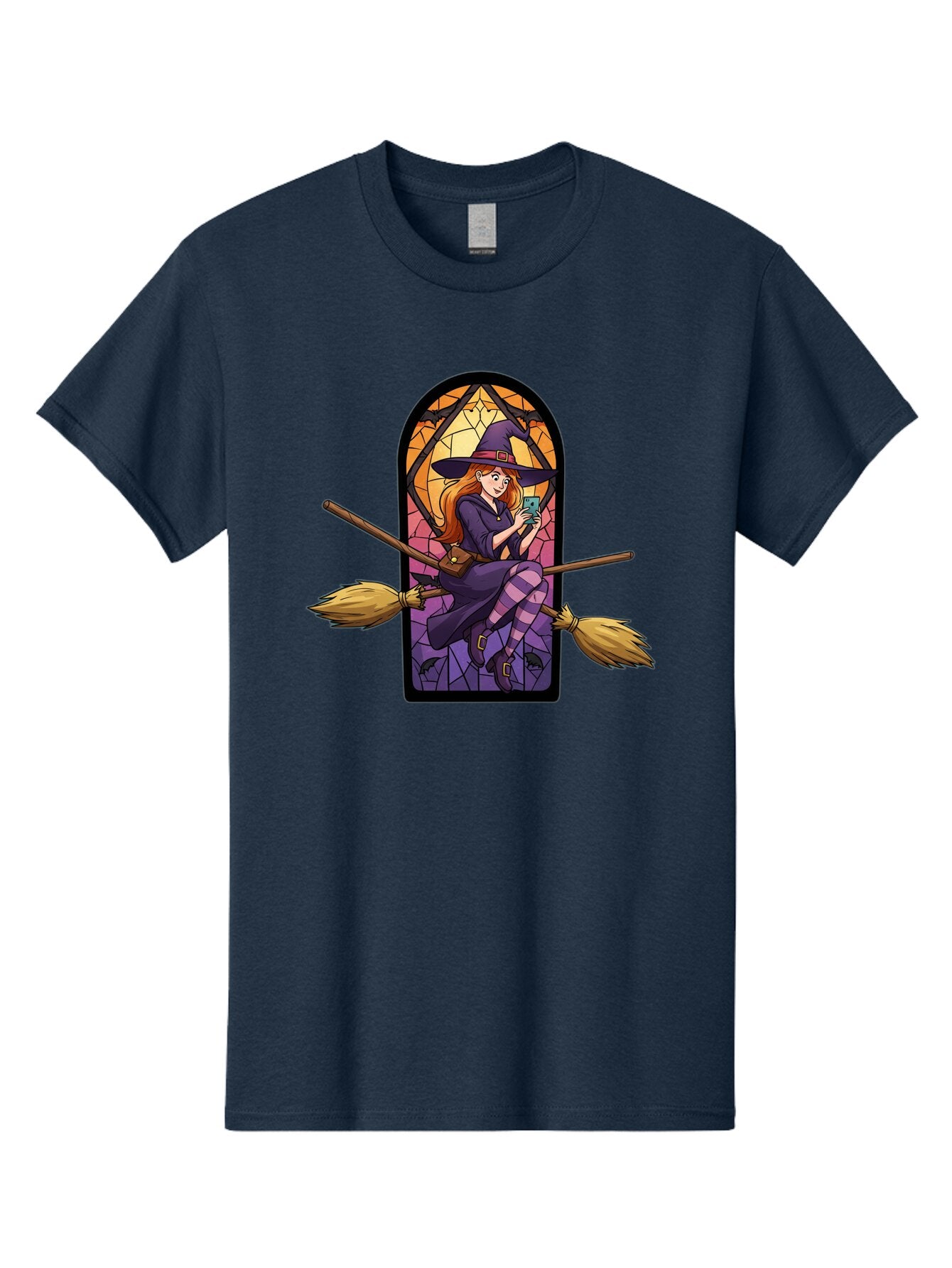 Witch-On-Broomstick-With-Smartphone Men'S Graphic Tee, 100% Cotton, Comfortable Casual Summer Wear, Machine Washable, Vintage Camera, Old Camera, Antique Camera, Black Camera, Classic Photography, Photography Equipment, Nostalgic Device, Baq212 10