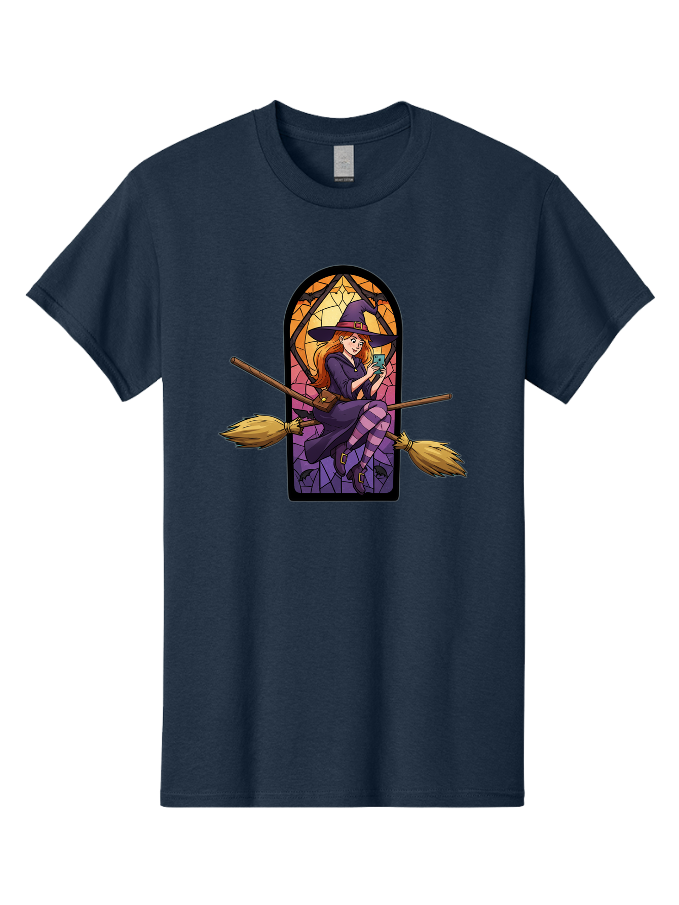 Witch-On-Broomstick-With-Smartphone Men'S Graphic Tee, 100% Cotton, Comfortable Casual Summer Wear, Machine Washable, Vintage Camera, Old Camera, Antique Camera, Black Camera, Classic Photography, Photography Equipment, Nostalgic Device, Baq212