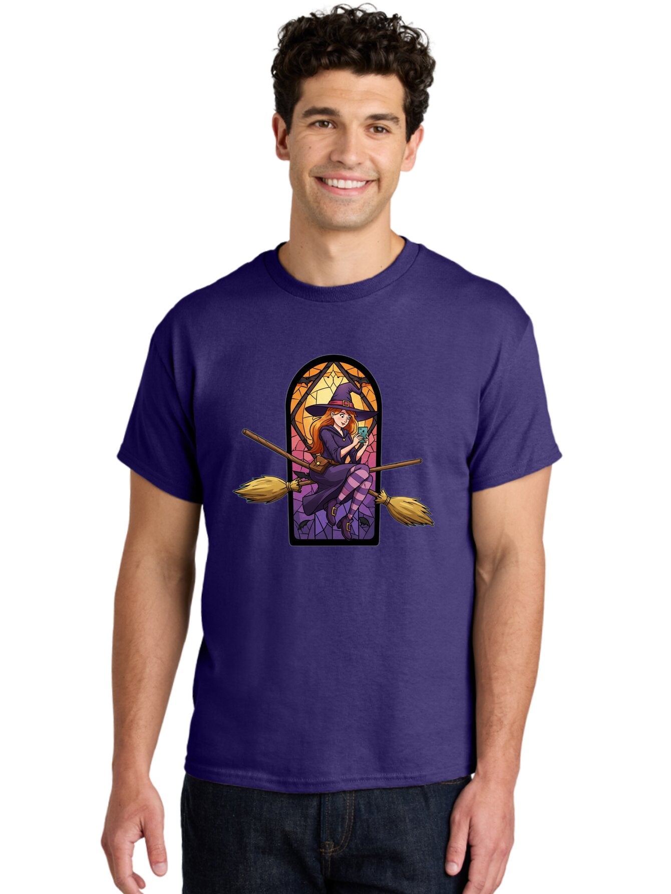 Witch-On-Broomstick-With-Smartphone Men'S Graphic Tee, 100% Cotton, Comfortable Casual Summer Wear, Machine Washable, Vintage Camera, Old Camera, Antique Camera, Black Camera, Classic Photography, Photography Equipment, Nostalgic Device, Baq212 27
