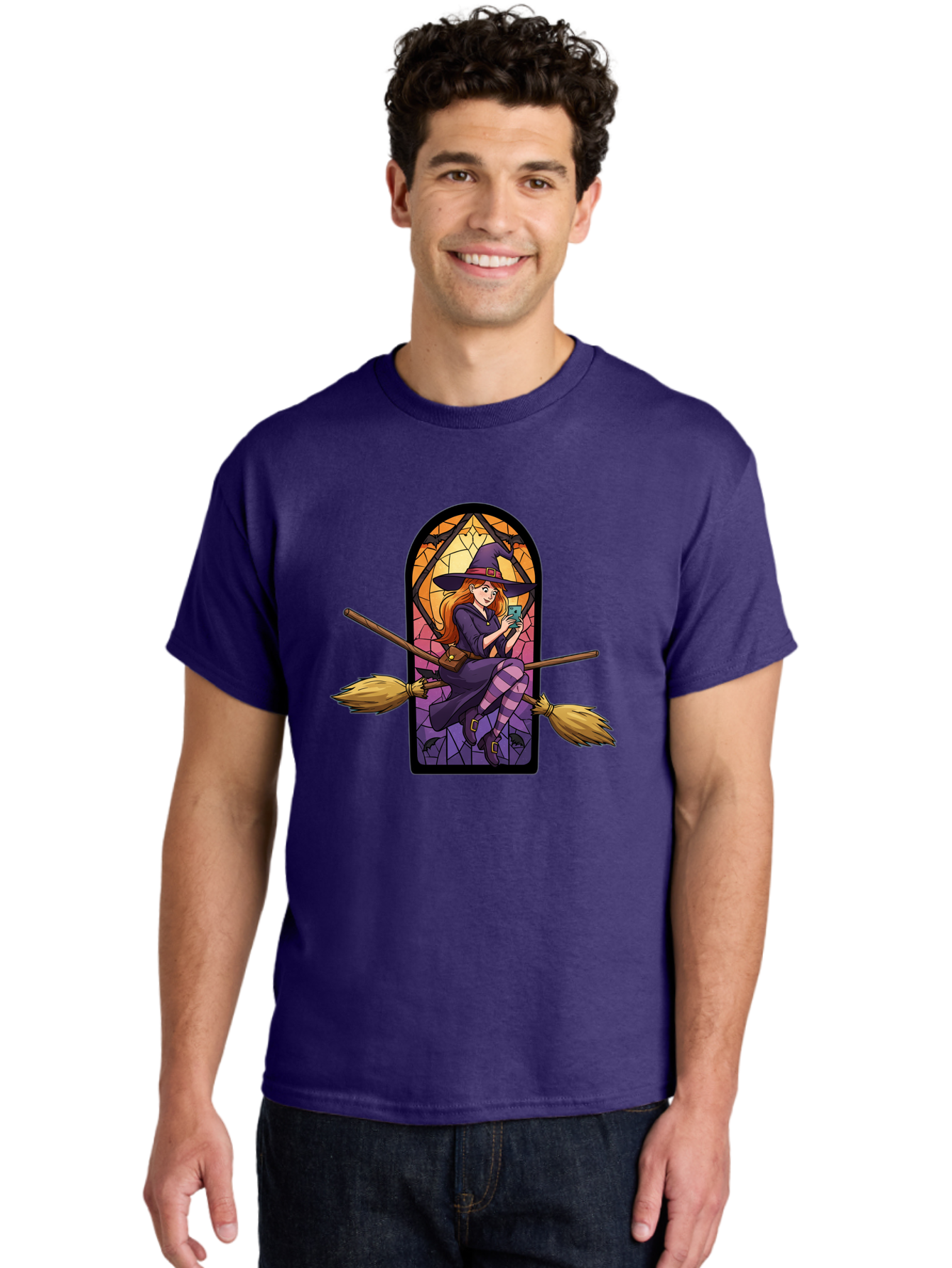 Witch-On-Broomstick-With-Smartphone Men'S Graphic Tee, 100% Cotton, Comfortable Casual Summer Wear, Machine Washable, Vintage Camera, Old Camera, Antique Camera, Black Camera, Classic Photography, Photography Equipment, Nostalgic Device, Baq212 24