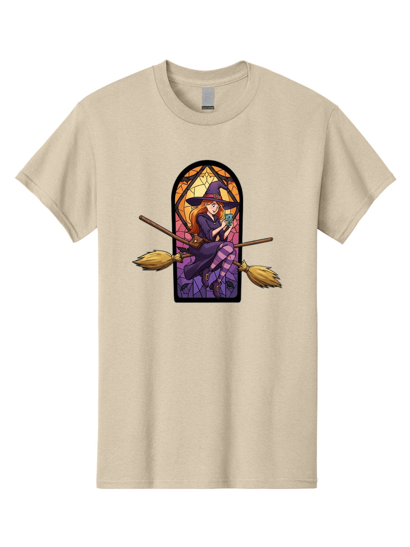 Witch-On-Broomstick-With-Smartphone Men'S Graphic Tee, 100% Cotton, Comfortable Casual Summer Wear, Machine Washable, Vintage Camera, Old Camera, Antique Camera, Black Camera, Classic Photography, Photography Equipment, Nostalgic Device, Baq212 7