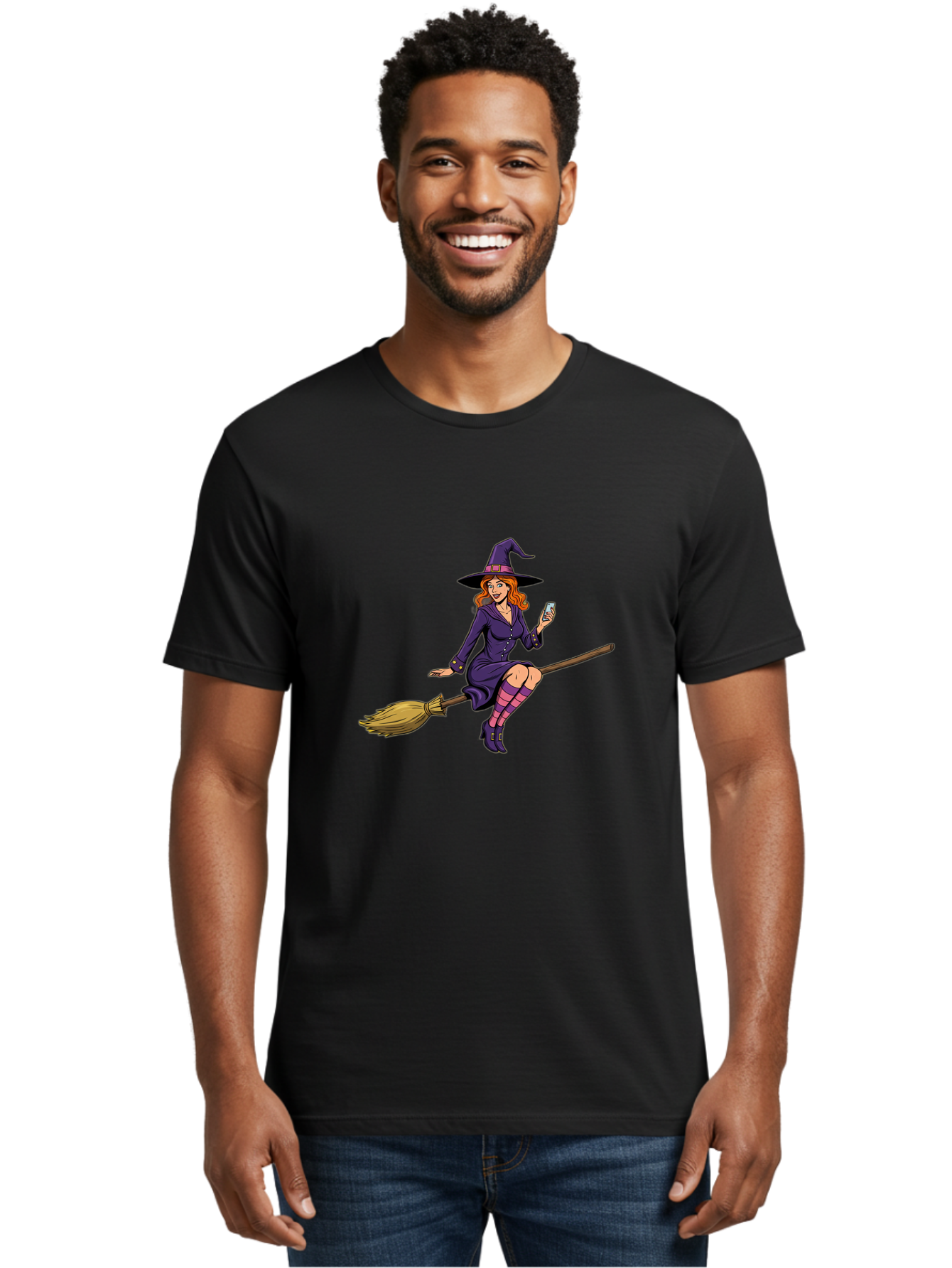 Witch-With-Smartphone Men'S Graphic Tee, 100% Cotton, Comfortable Casual Summer Wear, Machine Washable, Vintage Camera, Old Camera, Antique Camera, Black Camera, Classic Photography, Photography Equipment, Nostalgic Device, Film Camera, Baq214 24