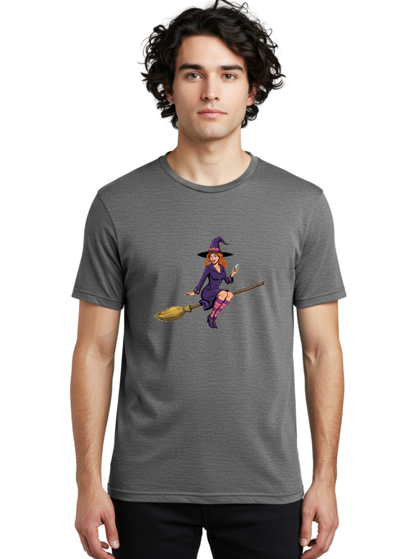 Witch-With-Smartphone Men'S Graphic Tee, 100% Cotton, Comfortable Casual Summer Wear, Machine Washable, Vintage Camera, Old Camera, Antique Camera, Black Camera, Classic Photography, Photography Equipment, Nostalgic Device, Film Camera, Baq214 17