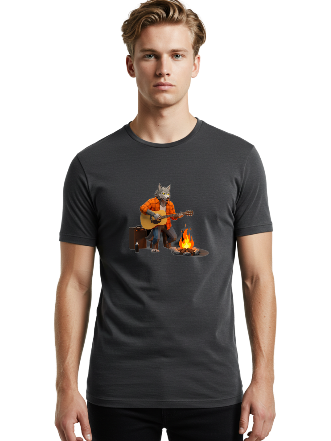 Wolf-Playing-Guitar Men'S Graphic Tee, 100% Cotton, Comfortable Casual Summer Wear, Machine Washable, Vintage Camera, Old Camera, Antique Camera, Black Camera, Classic Photography, Photography Equipment, Nostalgic Device, Film Camera, Baq225 20
