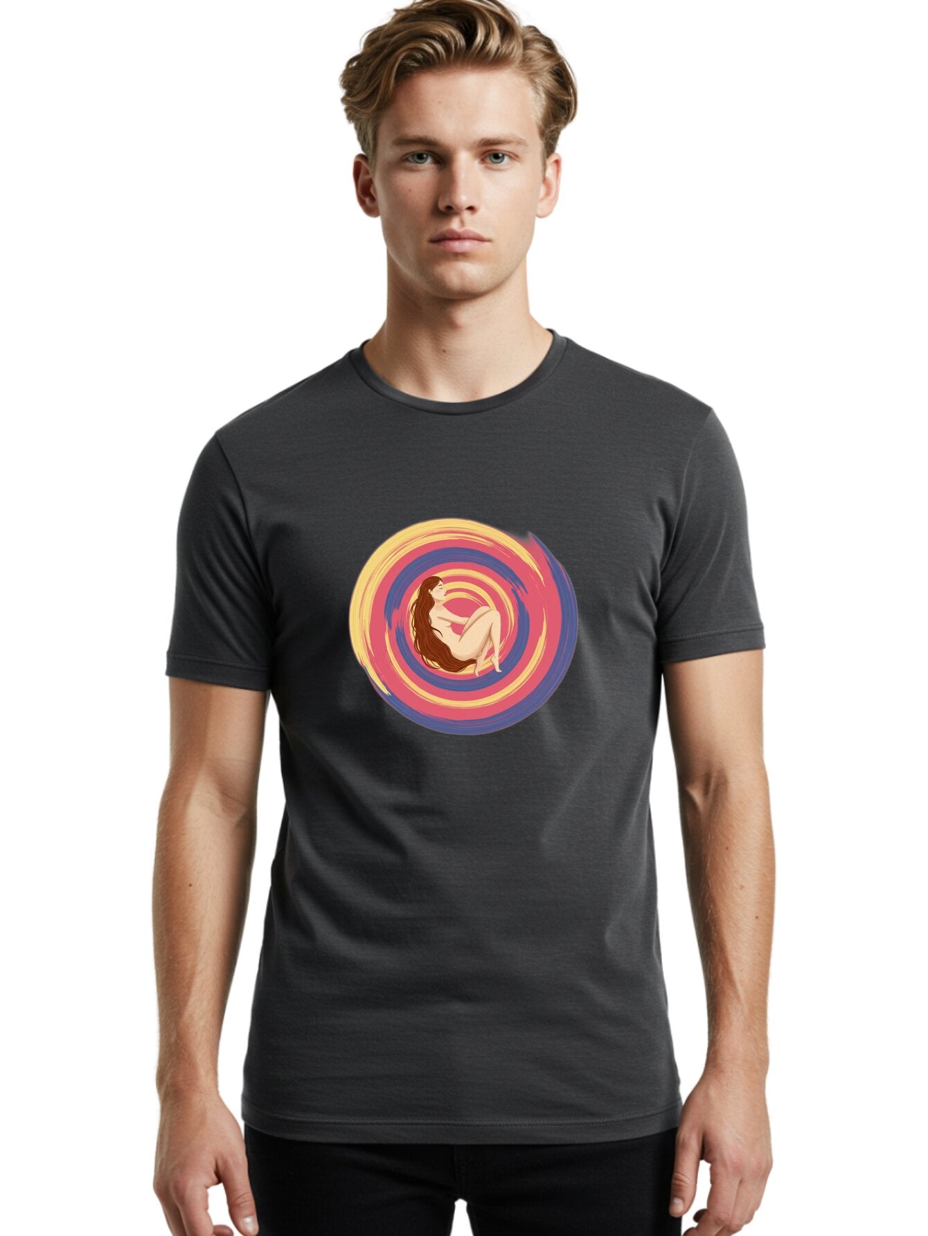 Woman-In-Swirl Men'S Graphic Tee, 100% Cotton, Comfortable Casual Summer Wear, Machine Washable, Vintage Camera, Old Camera, Antique Camera, Black Camera, Classic Photography, Photography Equipment, Nostalgic Device, Film Camera, Camera Art Baq228 27