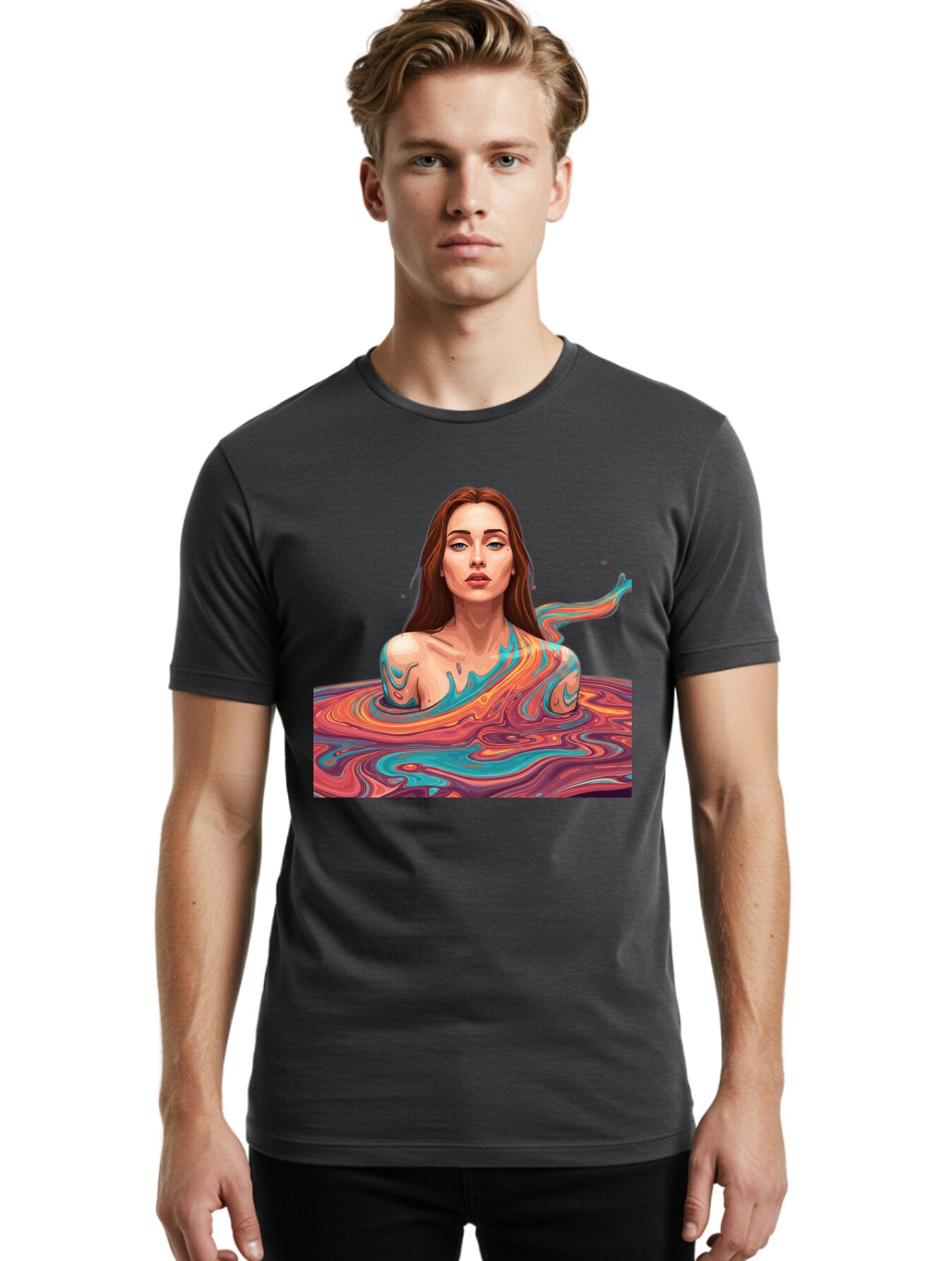 Woman-In-Swirling-Liquid Men'S Graphic Tee, 100% Cotton, Comfortable Casual Summer Wear, Machine Washable, Vintage Camera, Old Camera, Antique Camera, Black Camera, Classic Photography, Photography Equipment, Nostalgic Device, Film Camera, Baq229 17
