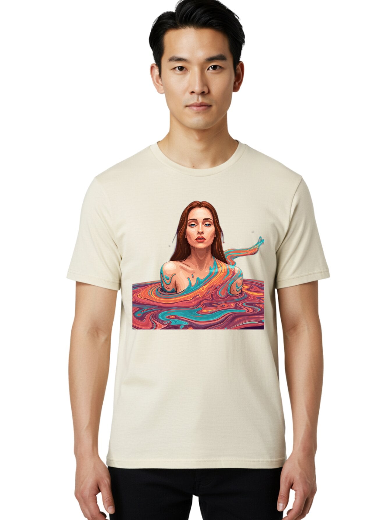 Woman-In-Swirling-Liquid Men'S Graphic Tee, 100% Cotton, Comfortable Casual Summer Wear, Machine Washable, Vintage Camera, Old Camera, Antique Camera, Black Camera, Classic Photography, Photography Equipment, Nostalgic Device, Film Camera, Baq229 25