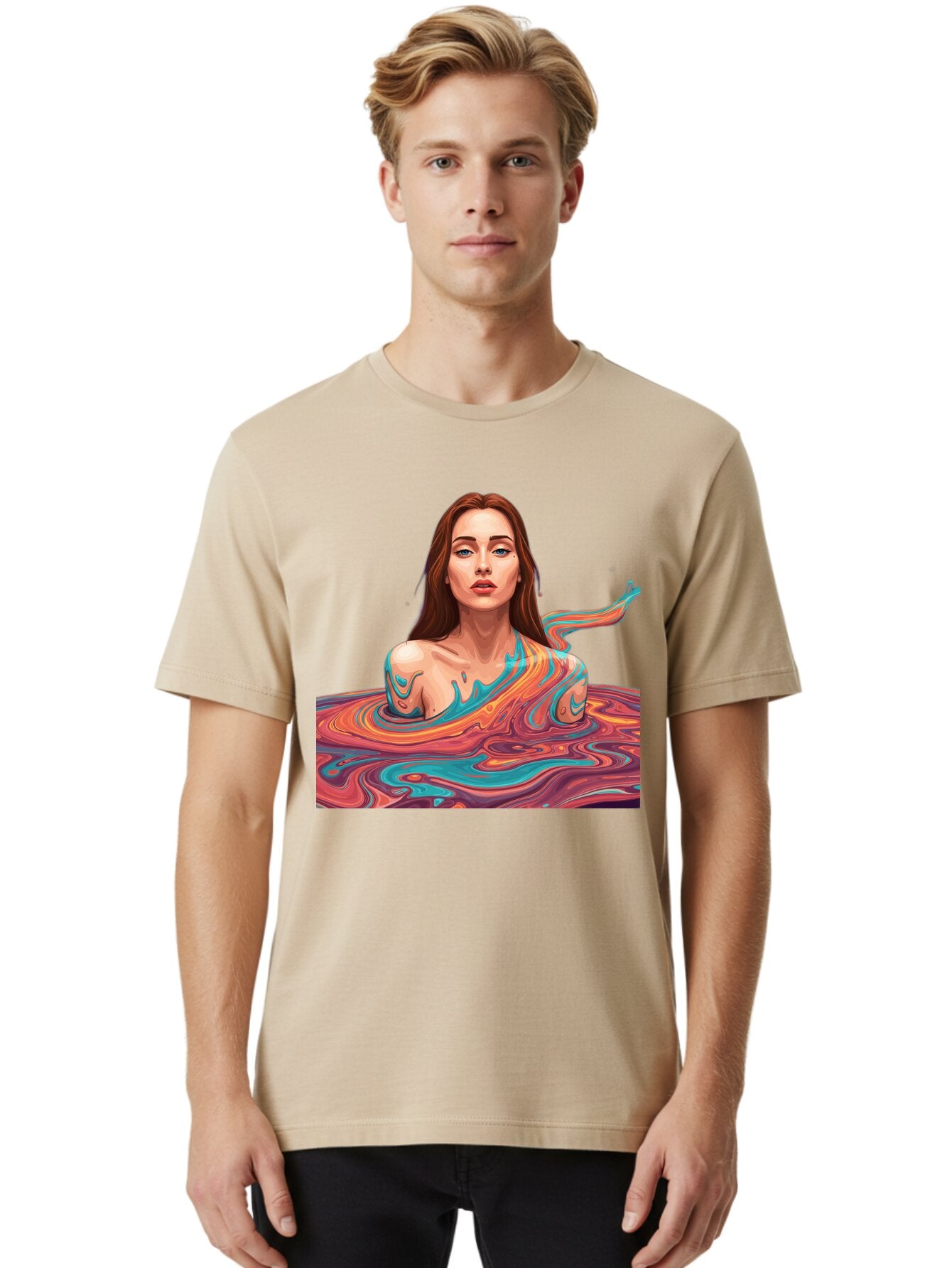 Woman-In-Swirling-Liquid Men'S Graphic Tee, 100% Cotton, Comfortable Casual Summer Wear, Machine Washable, Vintage Camera, Old Camera, Antique Camera, Black Camera, Classic Photography, Photography Equipment, Nostalgic Device, Film Camera, Baq229 29