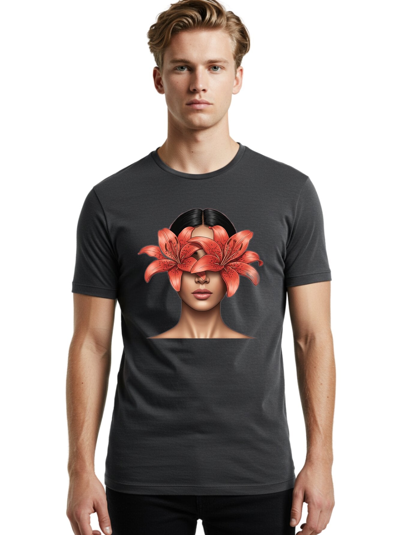 Woman-With-Lilies Men'S Graphic Tee, 100% Cotton, Comfortable Casual Summer Wear, Machine Washable, Vintage Camera, Old Camera, Antique Camera, Black Camera, Classic Photography, Photography Equipment, Nostalgic Device, Film Camera, Camera Art Baq233 23