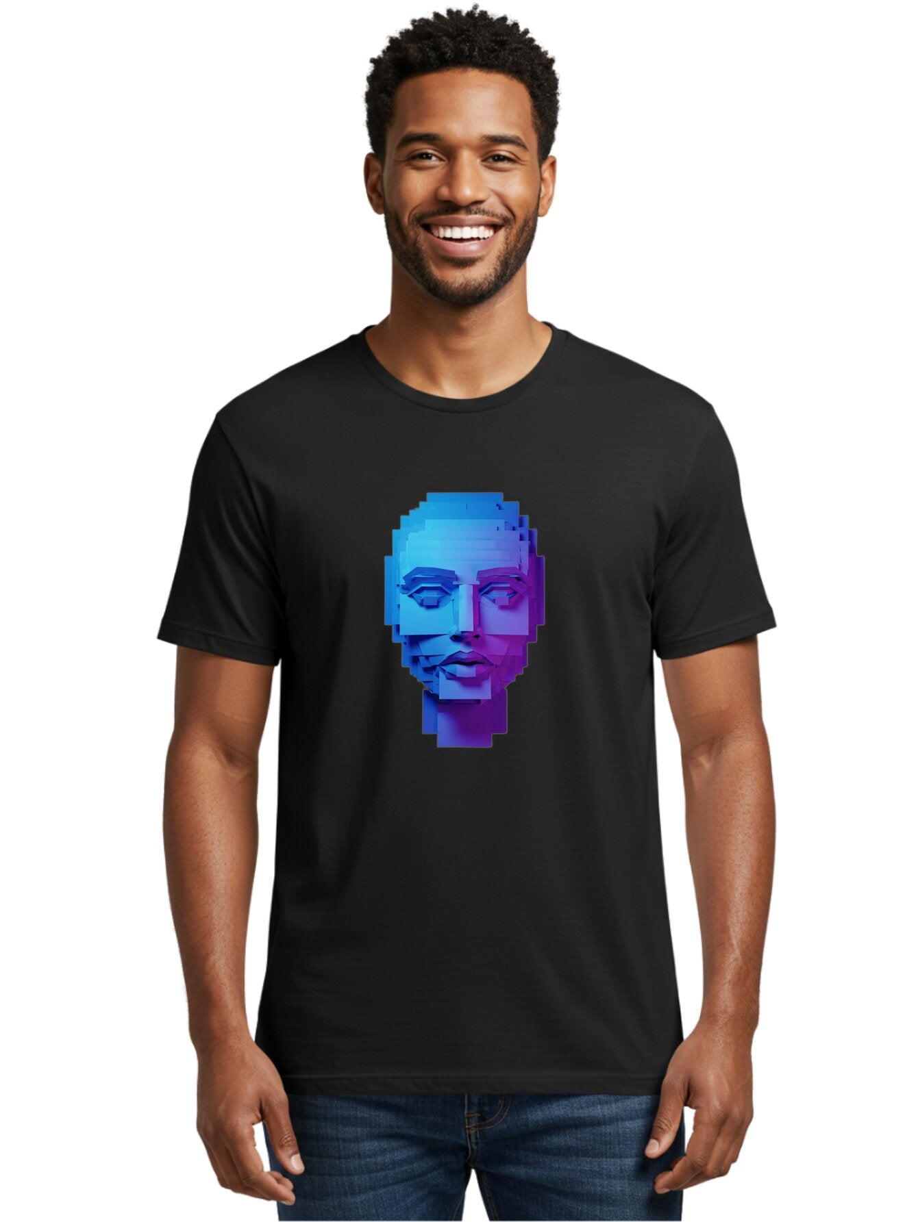 3D-Pixelated-Face Men'S Graphic Tee, 100% Cotton, Comfortable Casual Summer Wear, Machine Washable, Vintage Camera, Old Camera, Antique Camera, Black Camera, Classic Photography, Photography Equipment, Nostalgic Device, Film Camera, Camera Art Baq250 24