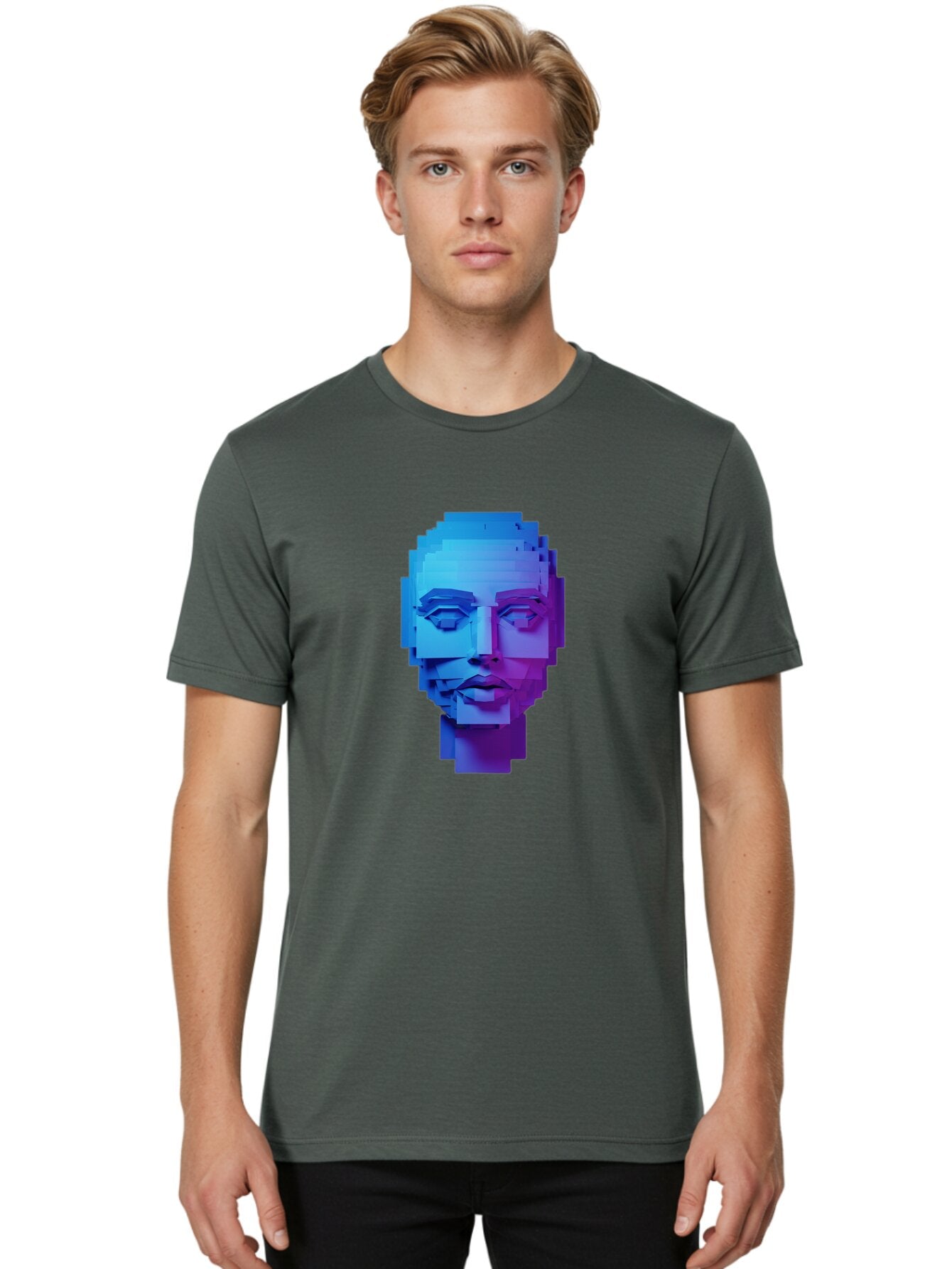 3D-Pixelated-Face Men'S Graphic Tee, 100% Cotton, Comfortable Casual Summer Wear, Machine Washable, Vintage Camera, Old Camera, Antique Camera, Black Camera, Classic Photography, Photography Equipment, Nostalgic Device, Film Camera, Camera Art Baq250 21