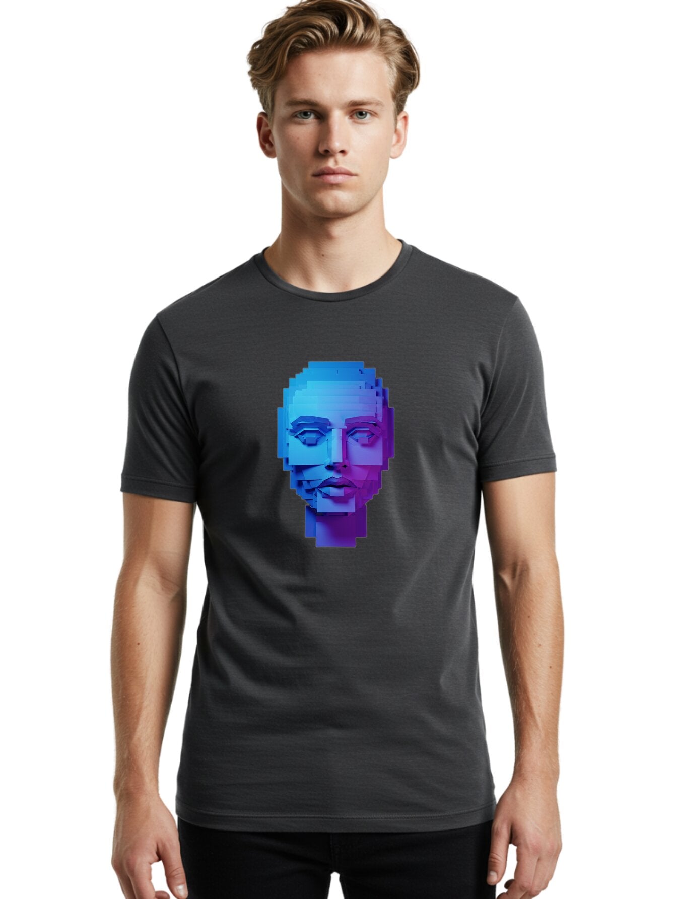 3D-Pixelated-Face Men'S Graphic Tee, 100% Cotton, Comfortable Casual Summer Wear, Machine Washable, Vintage Camera, Old Camera, Antique Camera, Black Camera, Classic Photography, Photography Equipment, Nostalgic Device, Film Camera, Camera Art Baq250 25