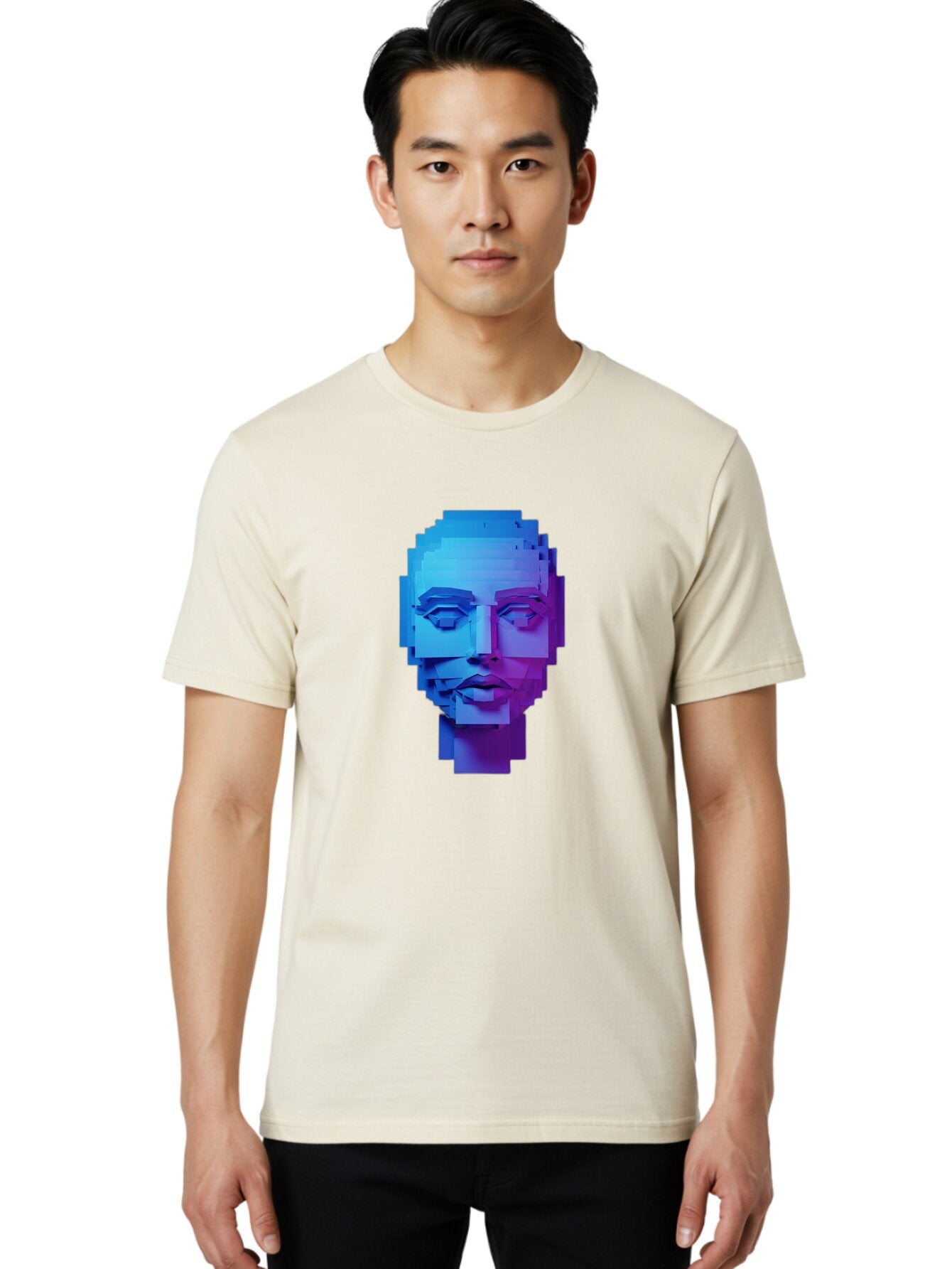 3D-Pixelated-Face Men'S Graphic Tee, 100% Cotton, Comfortable Casual Summer Wear, Machine Washable, Vintage Camera, Old Camera, Antique Camera, Black Camera, Classic Photography, Photography Equipment, Nostalgic Device, Film Camera, Camera Art Baq250 19