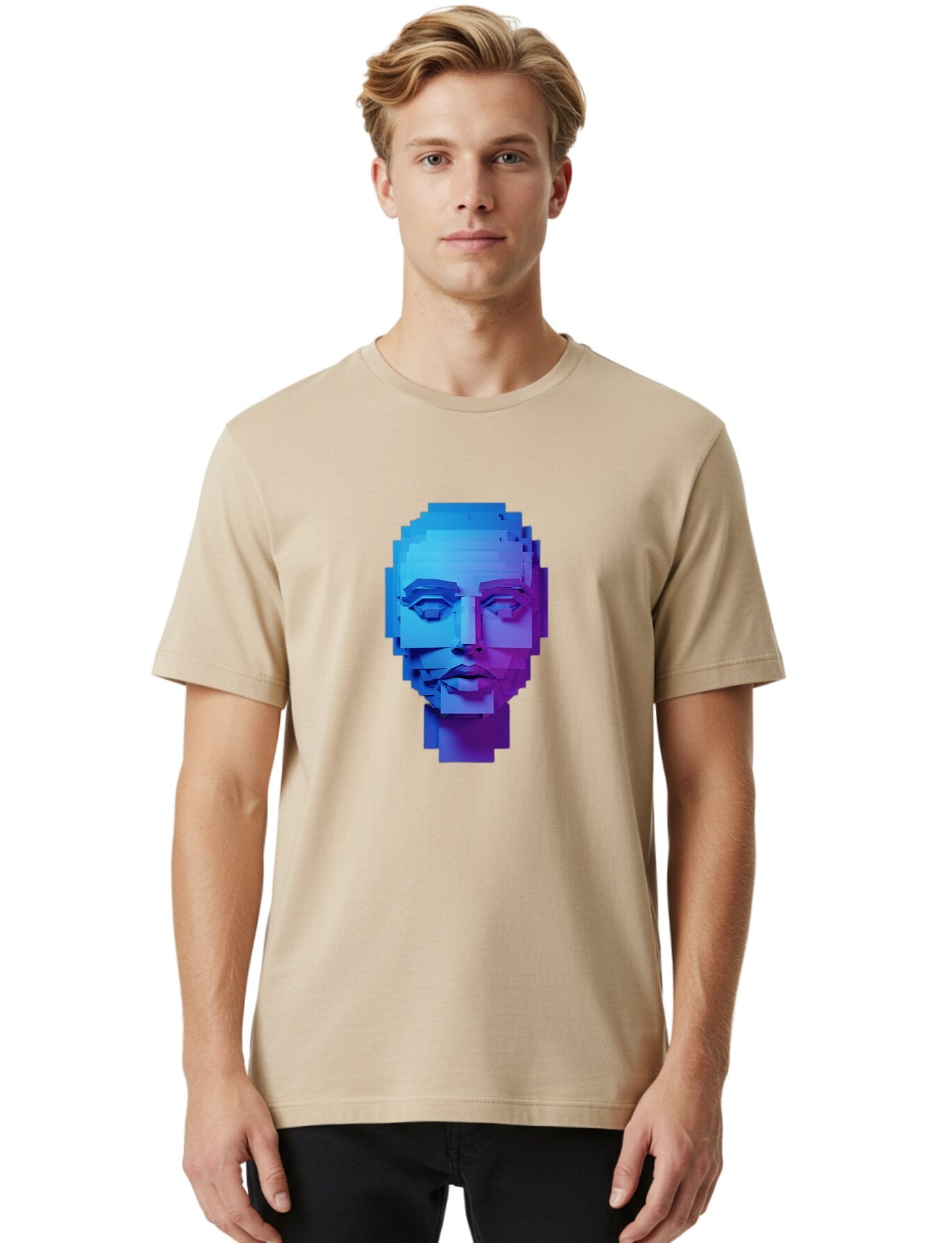 3D-Pixelated-Face Men'S Graphic Tee, 100% Cotton, Comfortable Casual Summer Wear, Machine Washable, Vintage Camera, Old Camera, Antique Camera, Black Camera, Classic Photography, Photography Equipment, Nostalgic Device, Film Camera, Camera Art Baq250 17