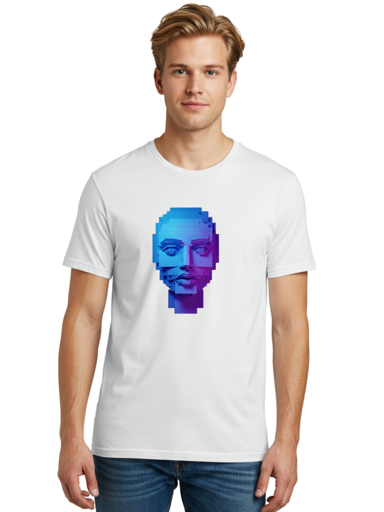 3D-Pixelated-Face Men'S Graphic Tee, 100% Cotton, Comfortable Casual Summer Wear, Machine Washable, Vintage Camera, Old Camera, Antique Camera, Black Camera, Classic Photography, Photography Equipment, Nostalgic Device, Film Camera, Camera Art Baq250 20
