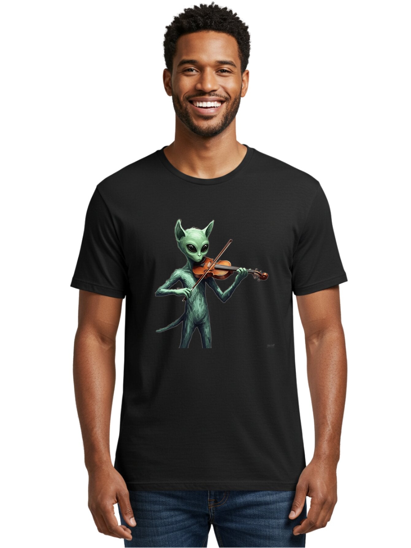 Alien-Playing-Violin-1 Men'S Graphic Tee, 100% Cotton, Comfortable Casual Summer Wear, Machine Washable, Vintage Camera, Old Camera, Antique Camera, Black Camera, Classic Photography, Photography Equipment, Nostalgic Device, Film Camera, Baq260 17