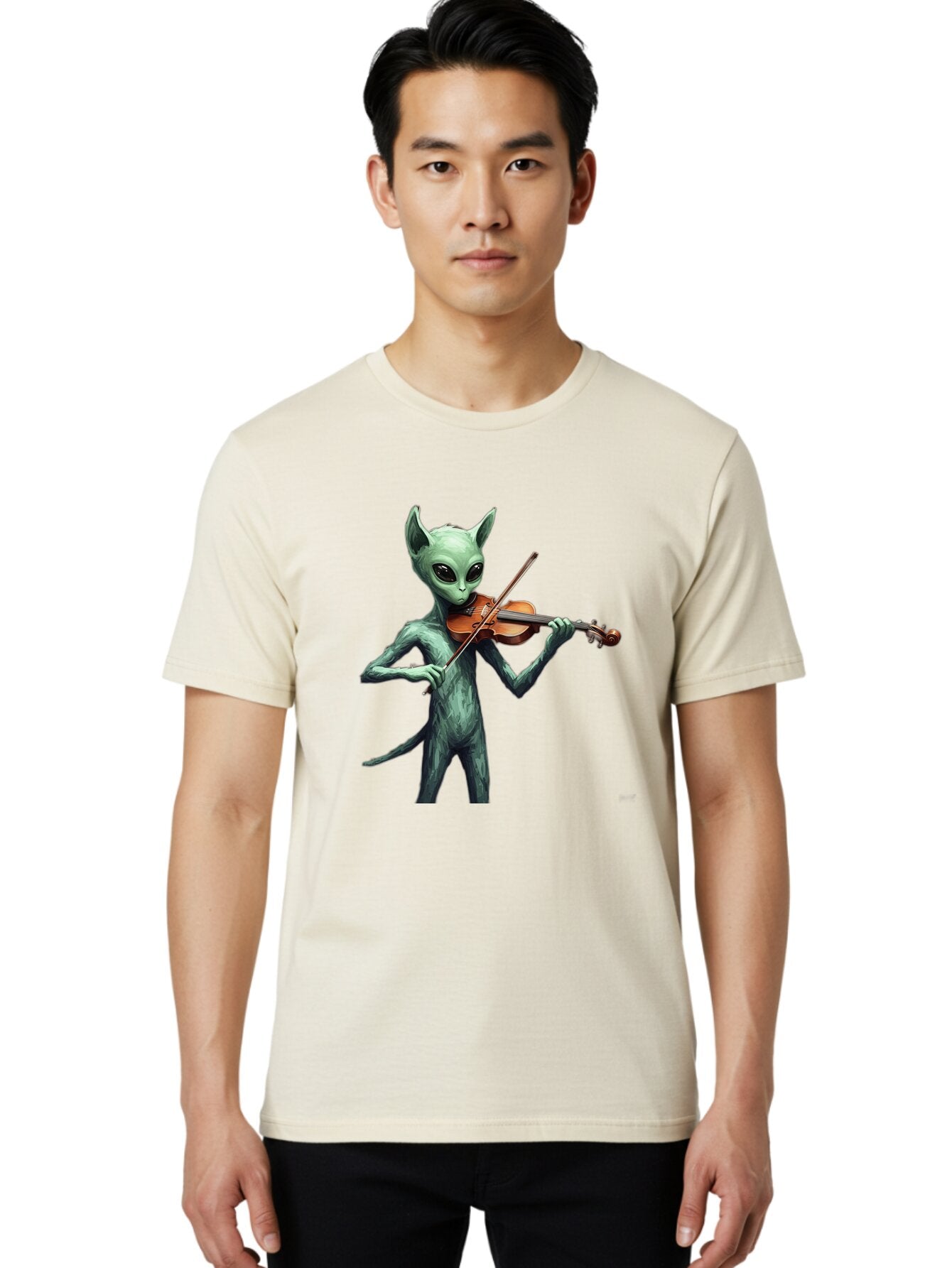Alien-Playing-Violin-1 Men'S Graphic Tee, 100% Cotton, Comfortable Casual Summer Wear, Machine Washable, Vintage Camera, Old Camera, Antique Camera, Black Camera, Classic Photography, Photography Equipment, Nostalgic Device, Film Camera, Baq260 16