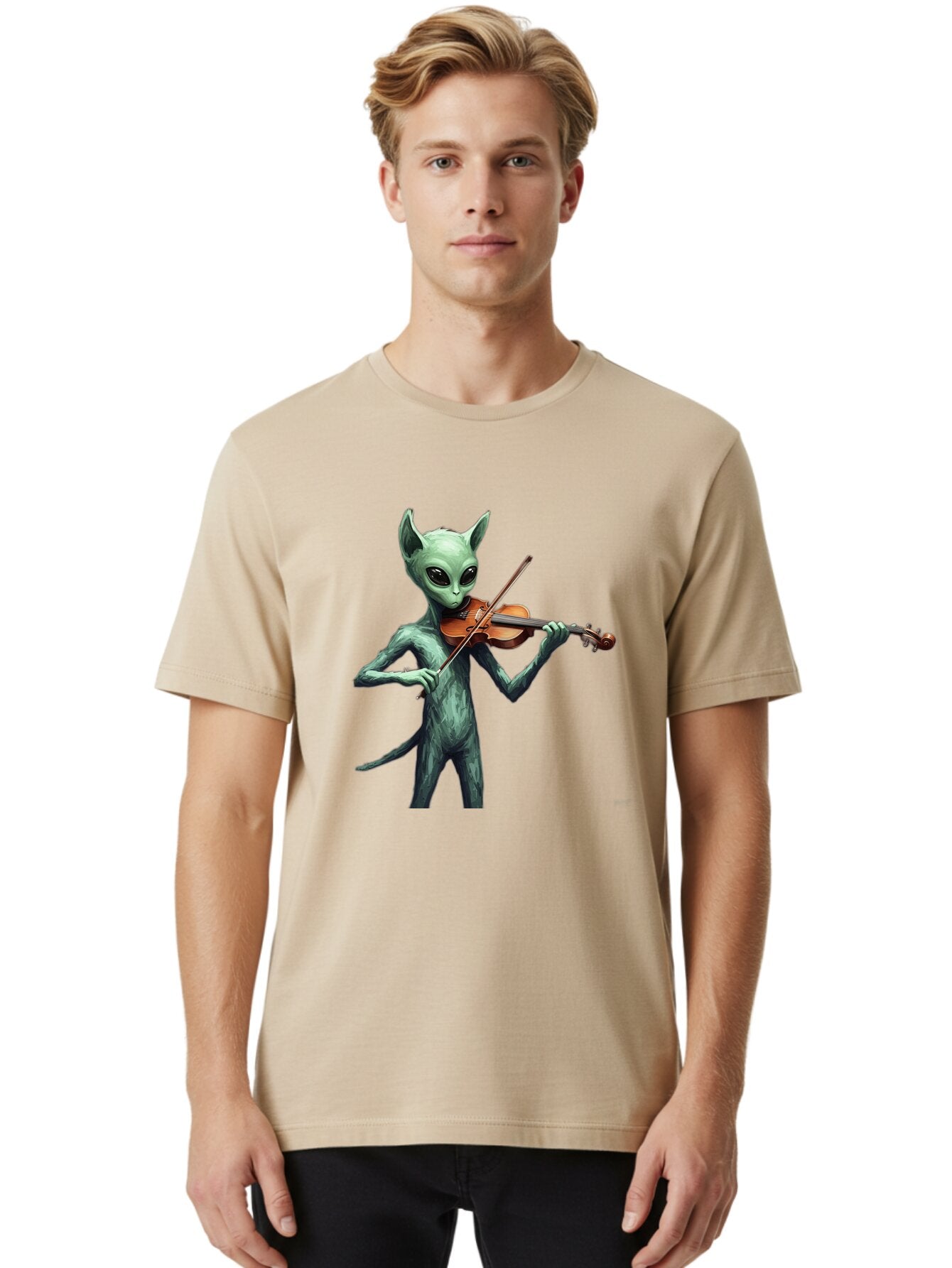Alien-Playing-Violin-1 Men'S Graphic Tee, 100% Cotton, Comfortable Casual Summer Wear, Machine Washable, Vintage Camera, Old Camera, Antique Camera, Black Camera, Classic Photography, Photography Equipment, Nostalgic Device, Film Camera, Baq260 26