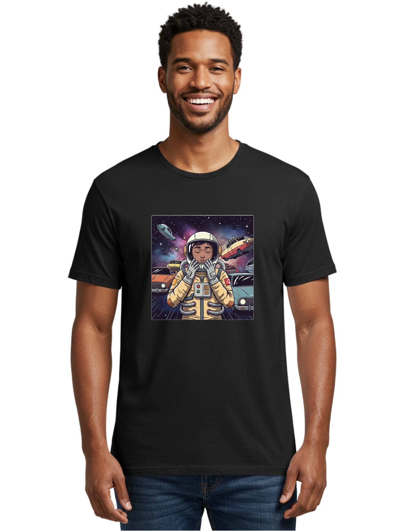Astronaut-With-Cars-In-Space Men'S Graphic Tee, 100% Cotton, Comfortable Casual Summer Wear, Machine Washable, Vintage Camera, Old Camera, Antique Camera, Black Camera, Classic Photography, Photography Equipment, Nostalgic Device, Film Camera, Baq298 18