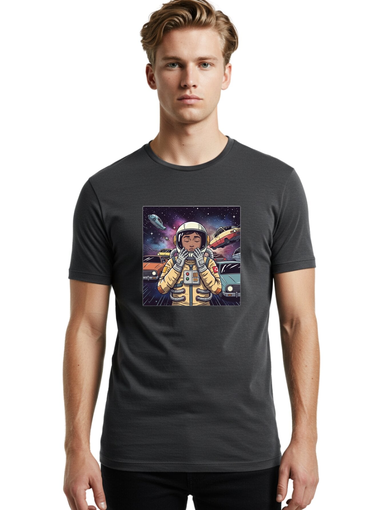 Astronaut-With-Cars-In-Space Men'S Graphic Tee, 100% Cotton, Comfortable Casual Summer Wear, Machine Washable, Vintage Camera, Old Camera, Antique Camera, Black Camera, Classic Photography, Photography Equipment, Nostalgic Device, Film Camera, Baq298 19
