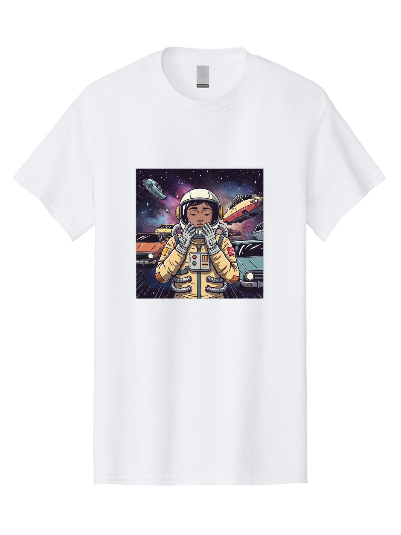 Astronaut-With-Cars-In-Space Men'S Graphic Tee, 100% Cotton, Comfortable Casual Summer Wear, Machine Washable, Vintage Camera, Old Camera, Antique Camera, Black Camera, Classic Photography, Photography Equipment, Nostalgic Device, Film Camera, Baq298 3