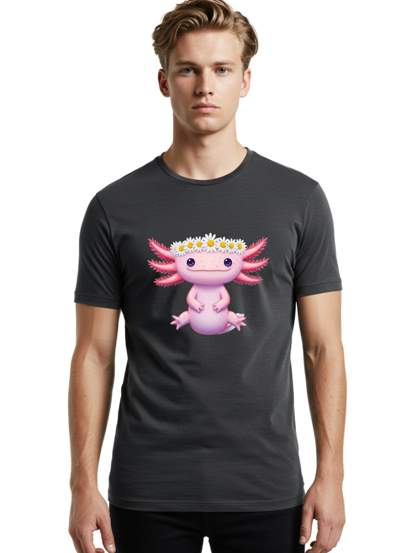 Axolotl-With-Daisy-Crown Men'S Graphic Tee, 100% Cotton, Comfortable Casual Summer Wear, Machine Washable, Vintage Camera, Old Camera, Antique Camera, Black Camera, Classic Photography, Photography Equipment, Nostalgic Device, Film Camera, Baq308 19