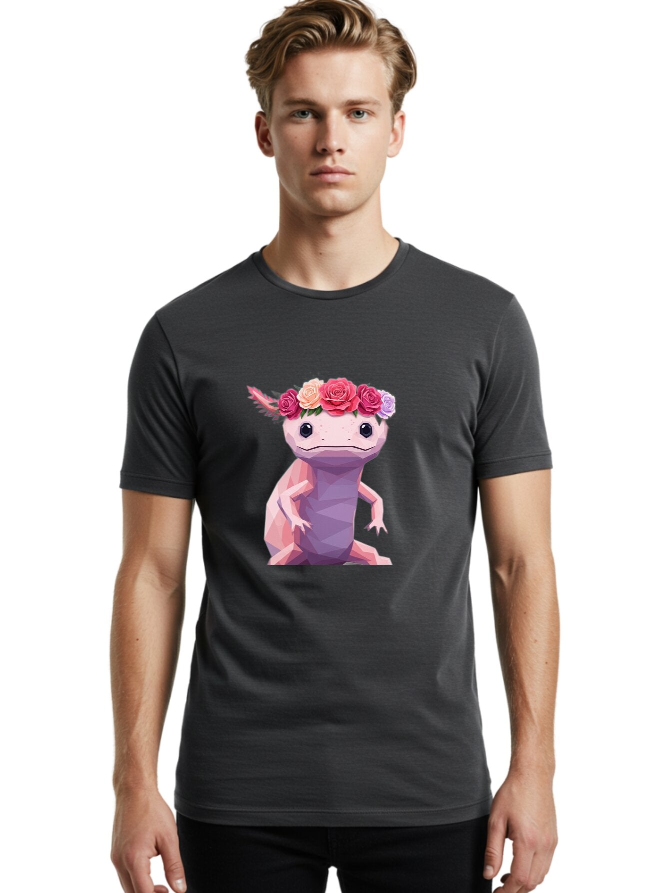 Axolotl-With-Flowers-1 Men'S Graphic Tee, 100% Cotton, Comfortable Casual Summer Wear, Machine Washable, Vintage Camera, Old Camera, Antique Camera, Black Camera, Classic Photography, Photography Equipment, Nostalgic Device, Film Camera, Baq312 24