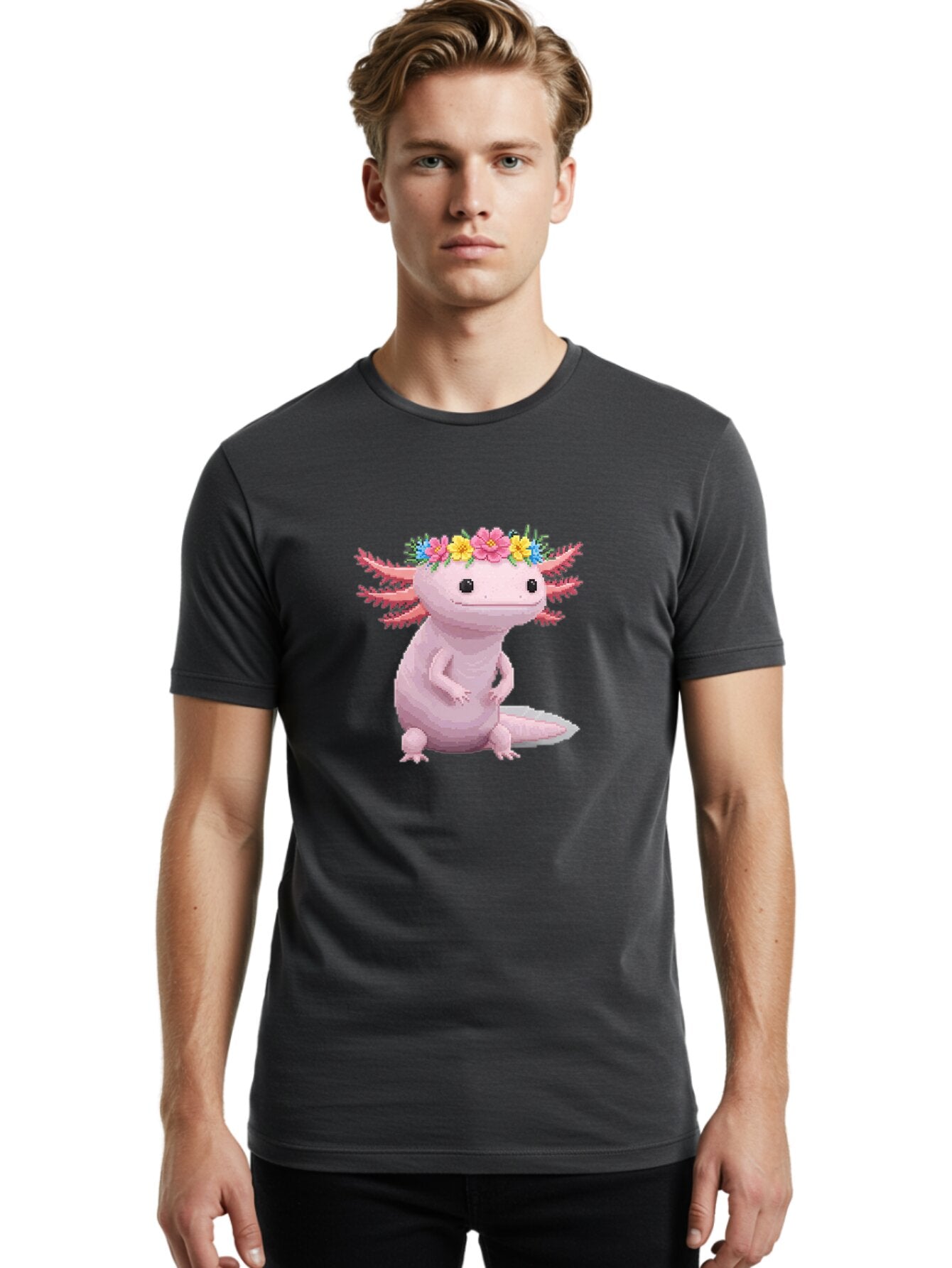Axolotl-With-Flowers Men'S Graphic Tee, 100% Cotton, Comfortable Casual Summer Wear, Machine Washable, Vintage Camera, Old Camera, Antique Camera, Black Camera, Classic Photography, Photography Equipment, Nostalgic Device, Film Camera, Baq315 16