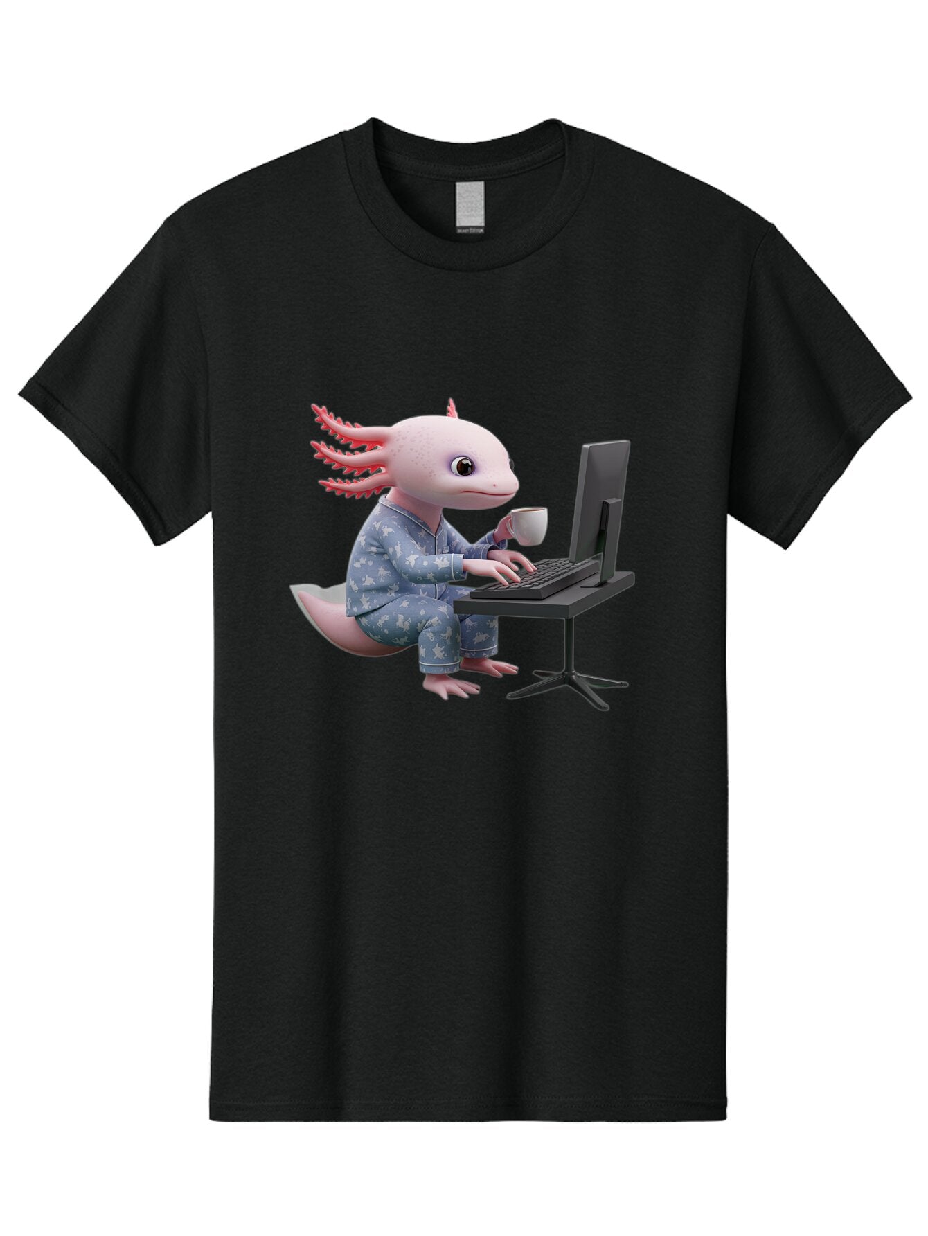 Axolotl-Working-On-Computer Men'S Graphic Tee, 100% Cotton, Comfortable Casual Summer Wear, Machine Washable, Vintage Camera, Old Camera, Antique Camera, Black Camera, Classic Photography, Photography Equipment, Nostalgic Device, Film Camera, Baq319 9