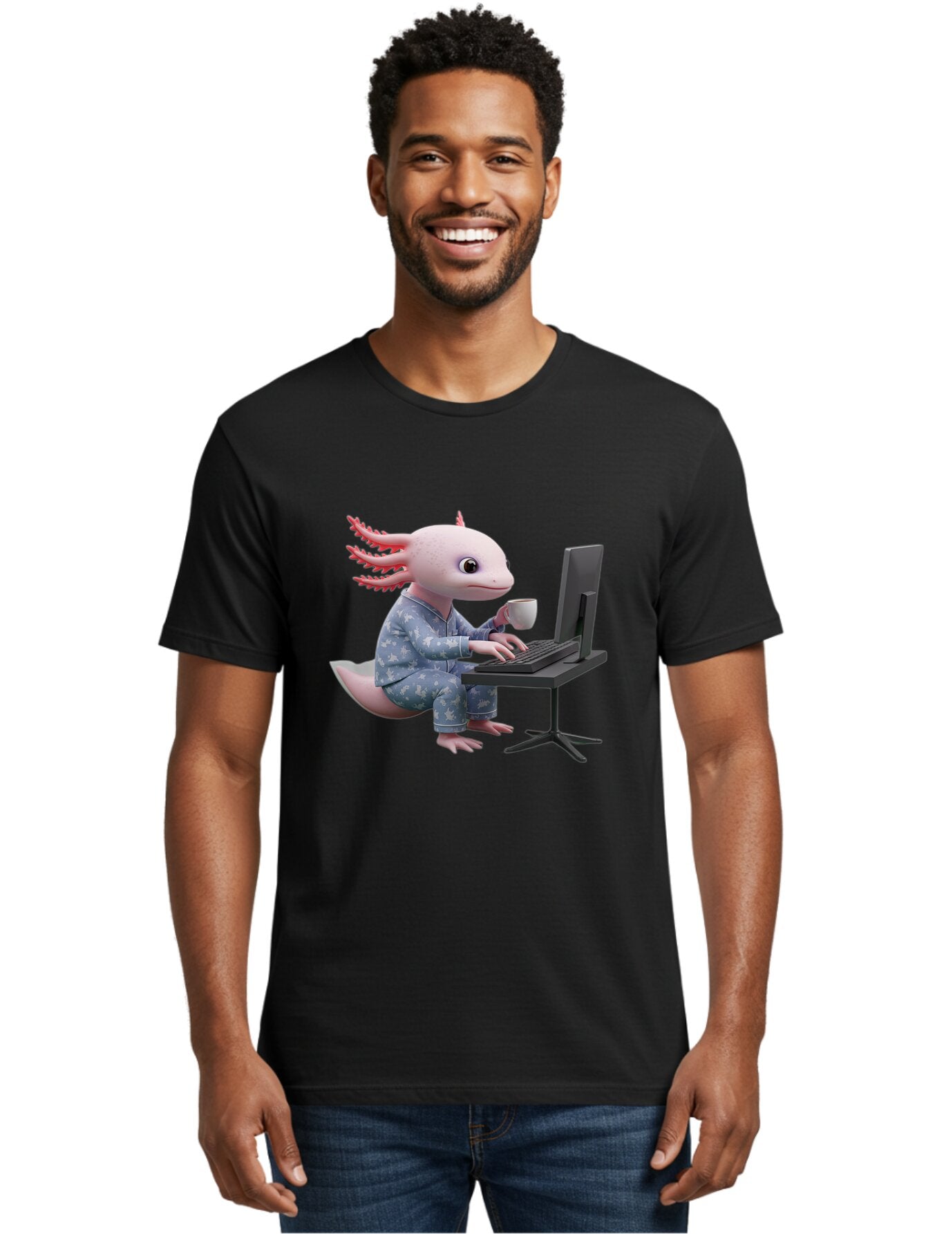 Axolotl-Working-On-Computer Men'S Graphic Tee, 100% Cotton, Comfortable Casual Summer Wear, Machine Washable, Vintage Camera, Old Camera, Antique Camera, Black Camera, Classic Photography, Photography Equipment, Nostalgic Device, Film Camera, Baq319 26
