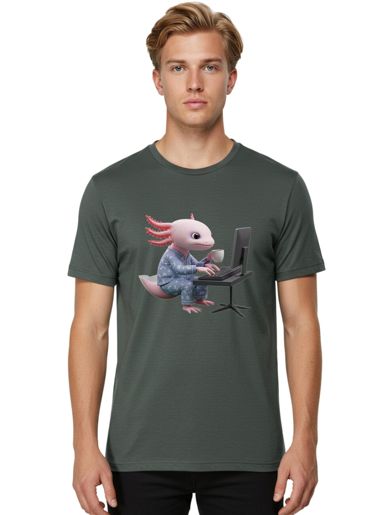 Axolotl-Working-On-Computer Men'S Graphic Tee, 100% Cotton, Comfortable Casual Summer Wear, Machine Washable, Vintage Camera, Old Camera, Antique Camera, Black Camera, Classic Photography, Photography Equipment, Nostalgic Device, Film Camera, Baq319 24