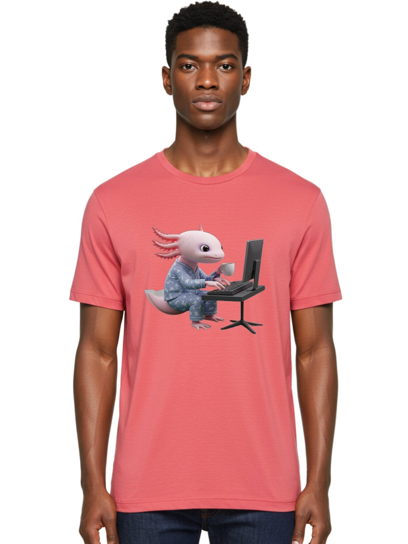 Axolotl-Working-On-Computer Men'S Graphic Tee, 100% Cotton, Comfortable Casual Summer Wear, Machine Washable, Vintage Camera, Old Camera, Antique Camera, Black Camera, Classic Photography, Photography Equipment, Nostalgic Device, Film Camera, Baq319 29